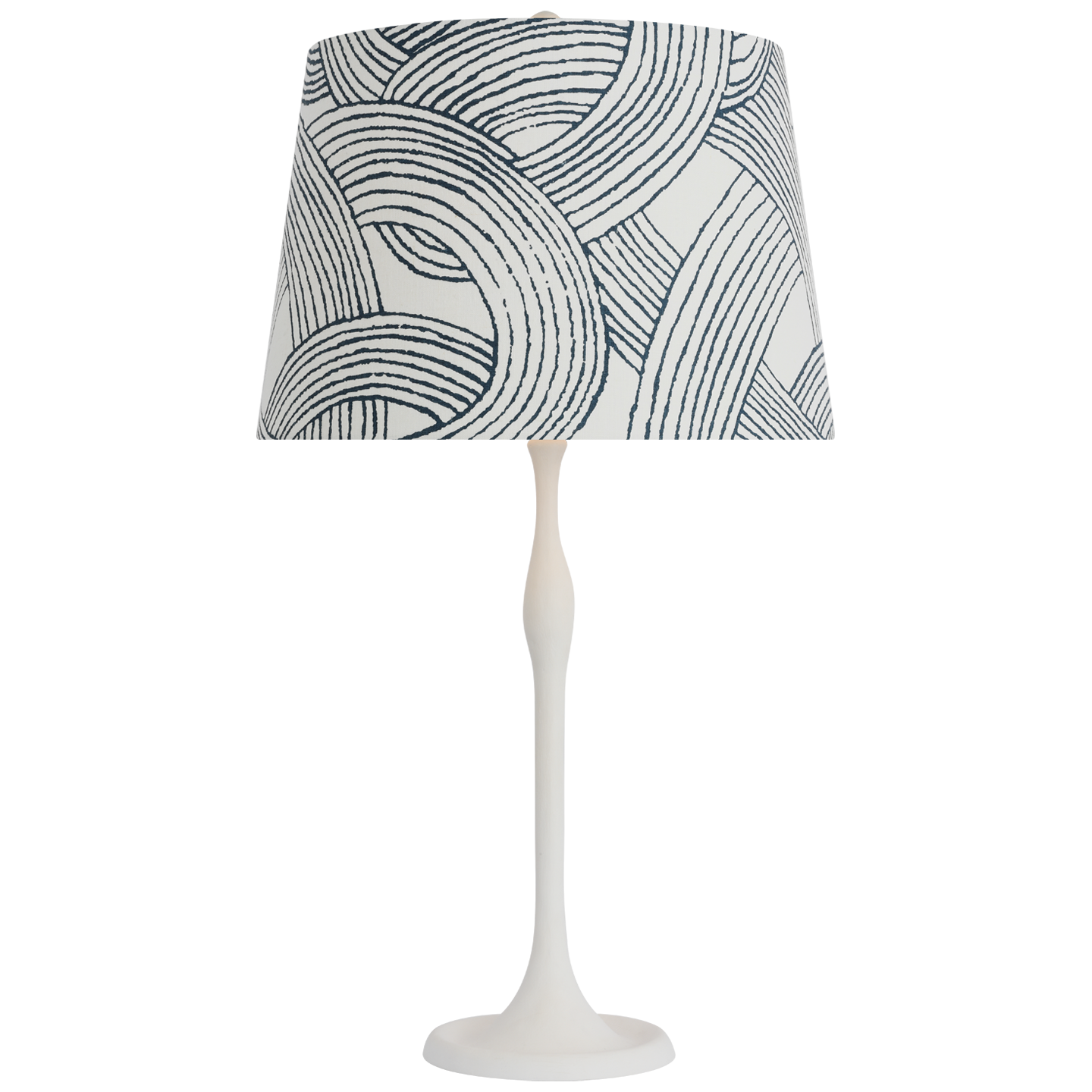 Romero Medium Table Lamp in Plaster White with Schumacher 16" Blue Freeform Empire Shade