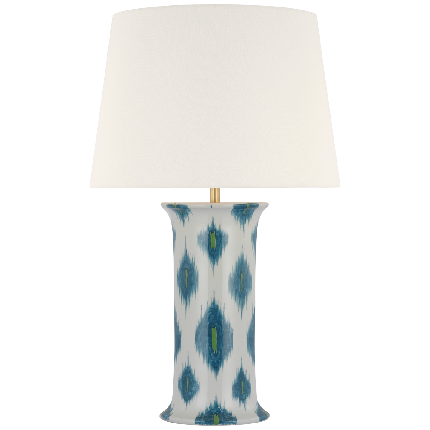 Mallory Medium Table Lamp in Peacock Presidio Ikat with 18" Linen Empire Shade