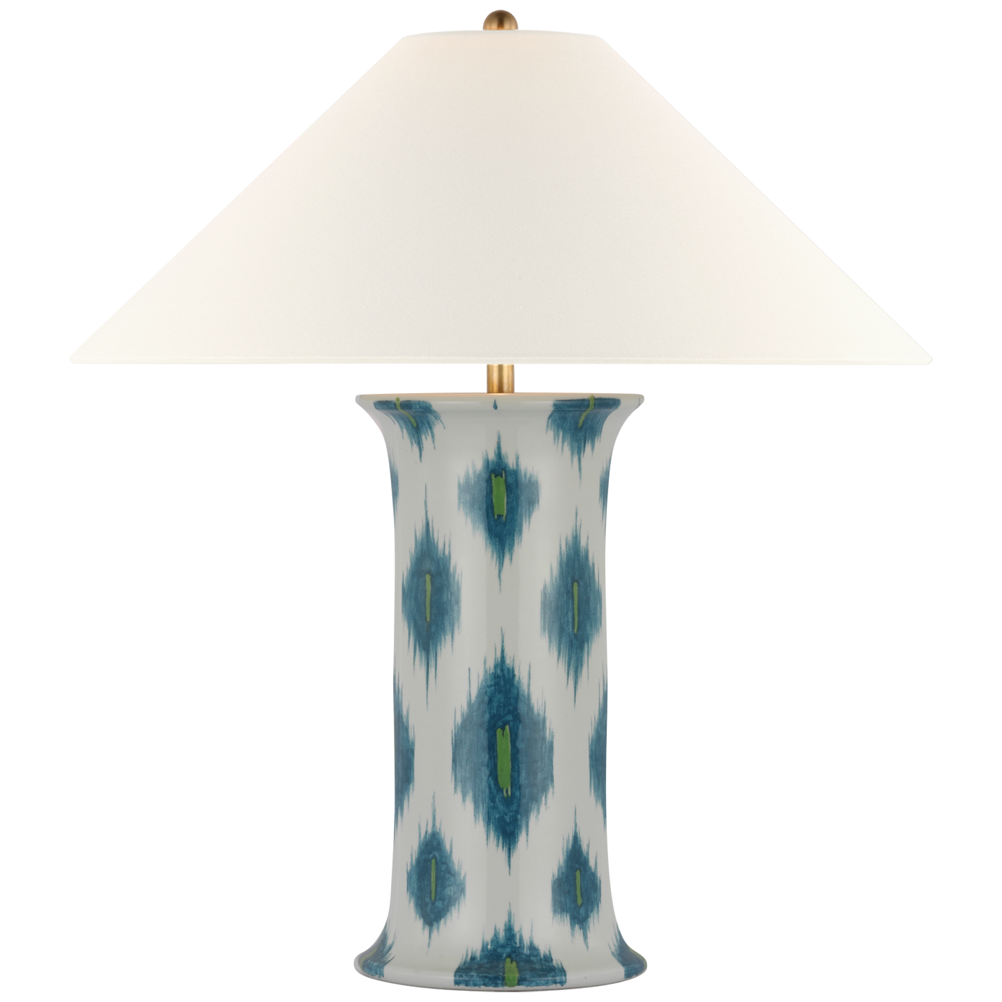 Mallory Medium Table Lamp in Peacock Presidio Ikat with 23" Linen Flare Shade