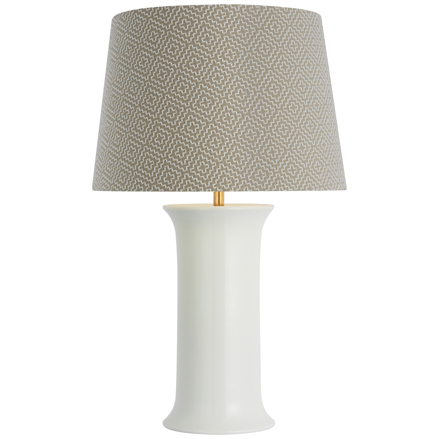 Mallory Medium Table Lamp in White Porcelain with Schumacher 18" Dove Soho Weave Empire Shade
