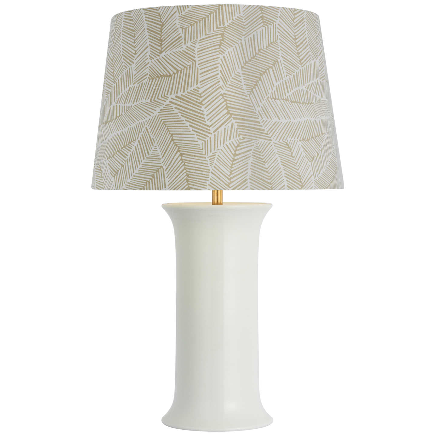 Mallory Medium Table Lamp in White Porcelain with Schumacher 18" Taupe Abstract Leaf Empire Shade