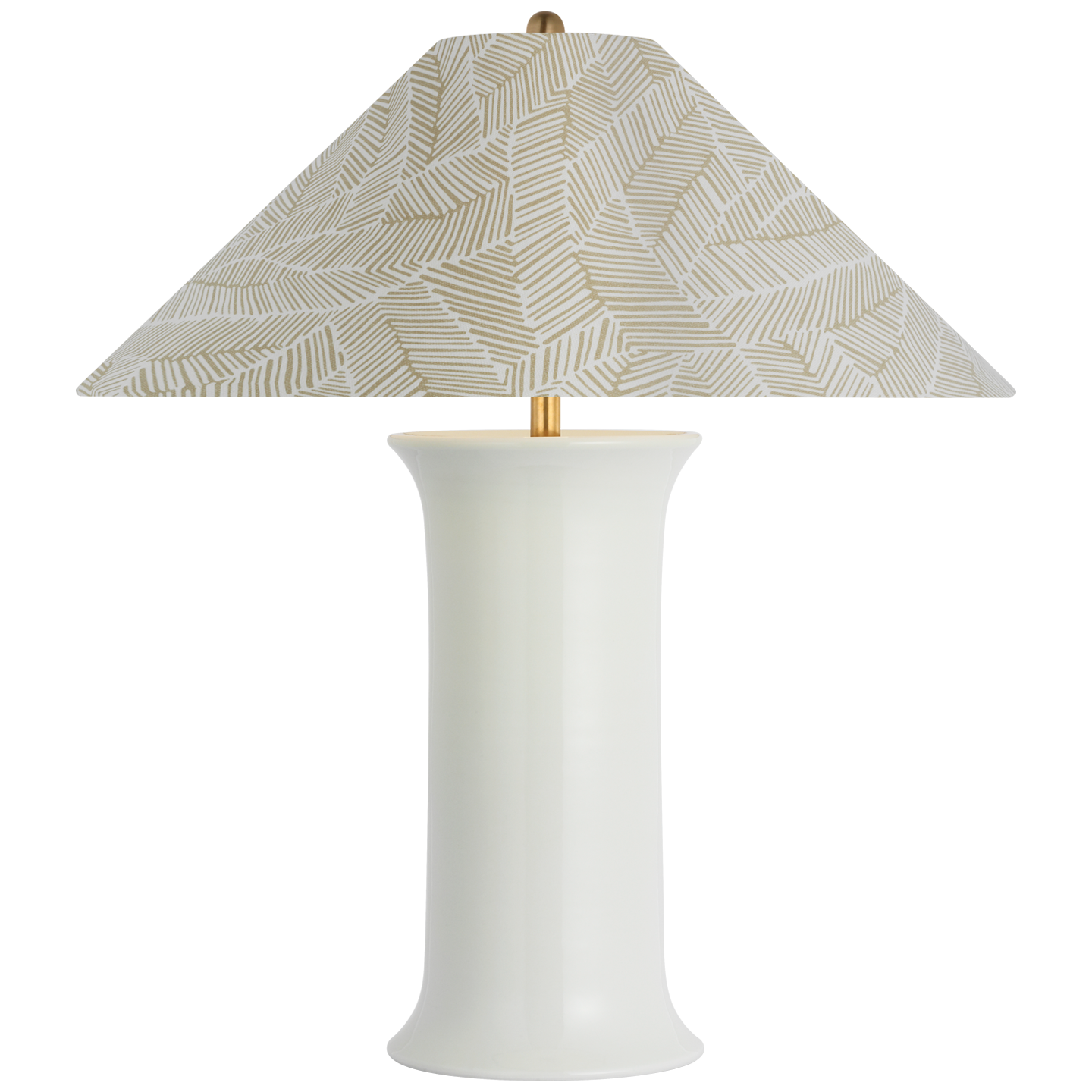 Mallory Medium Table Lamp in White Porcelain with Schumacher 23" Taupe Abstract Leaf Flare Shade