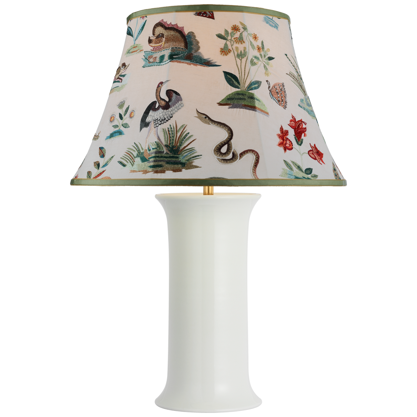 Mallory Medium Table Lamp in White Porcelain with Schumacher 20" Royal Silk Soft Empire Shade