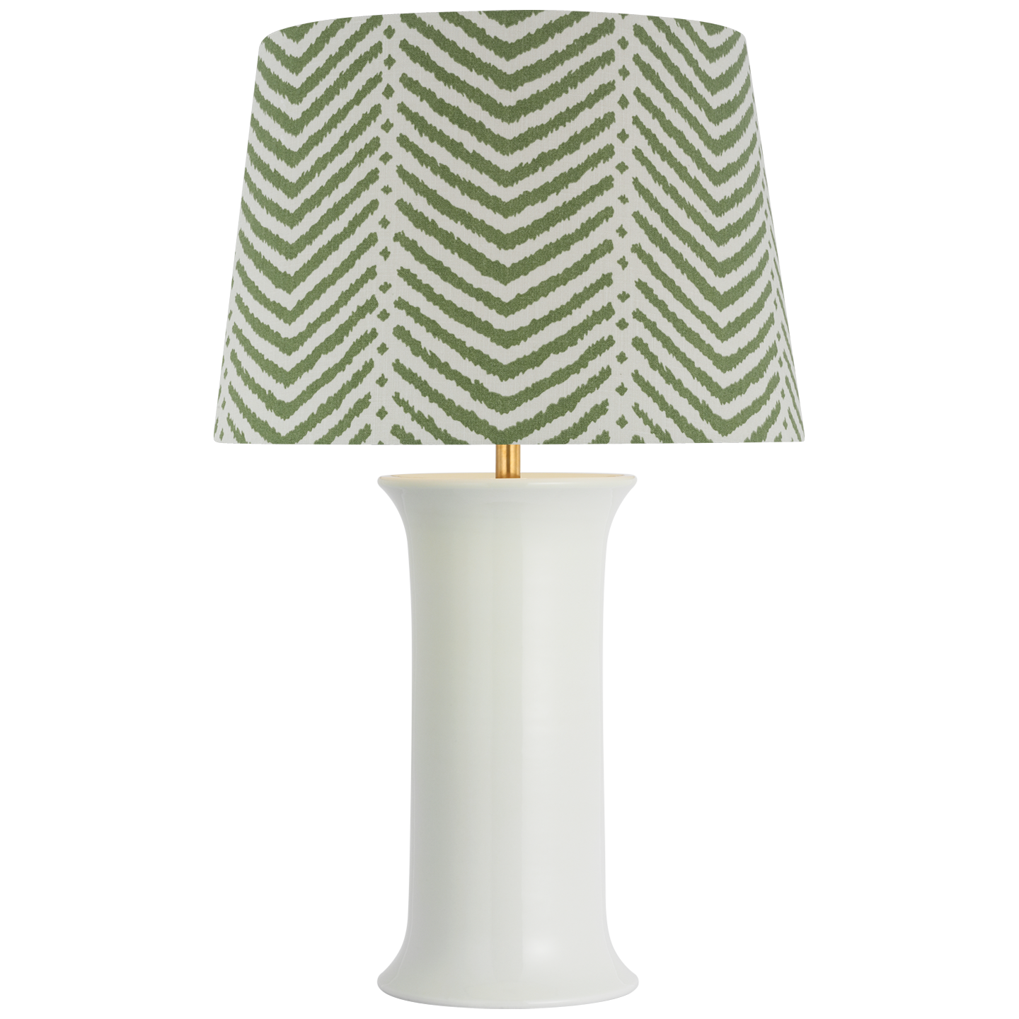 Mallory Medium Table Lamp in White Porcelain with Schumacher 18" Verde La Jolla Empire Shade