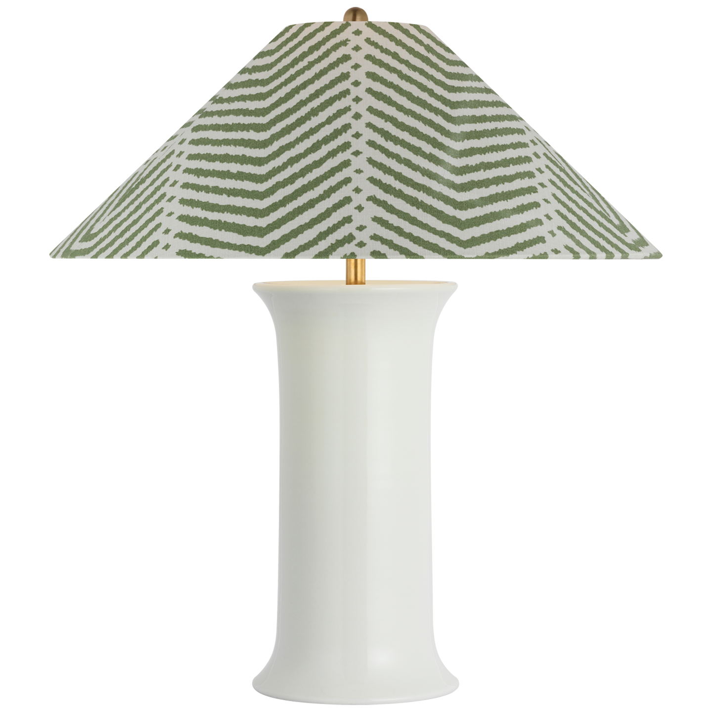 Mallory Medium Table Lamp in White Porcelain with Schumacher 23" Verde La Jolla Flare Shade