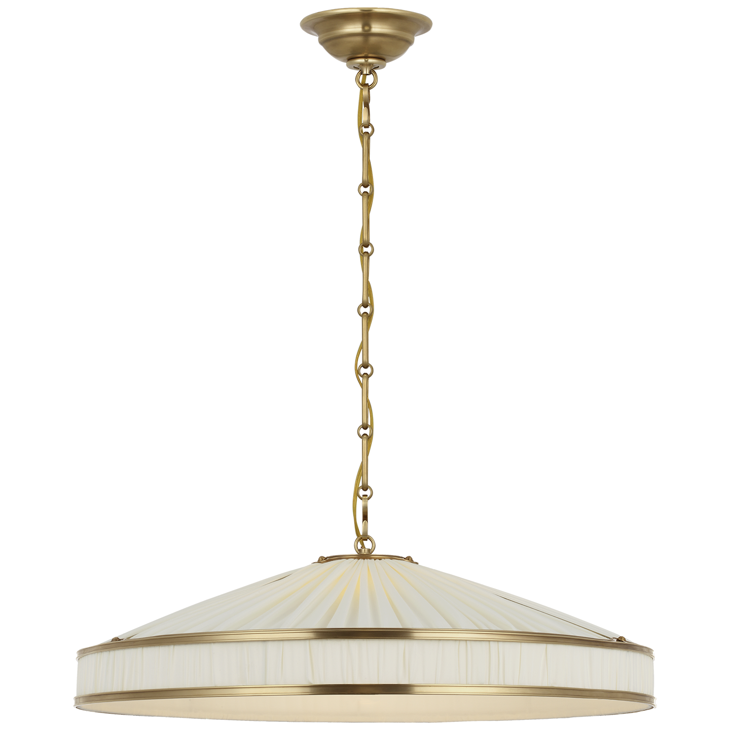 Allister 24" Galleried Hanging Shade in Hand-Rubbed Antique Brass with Pleated Silk