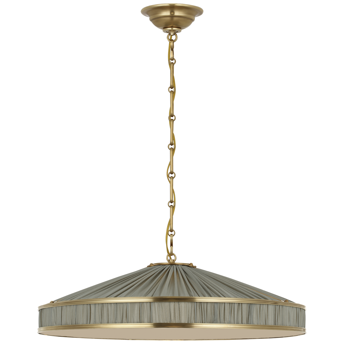 Allister 24" Galleried Hanging Shade in Hand-Rubbed Antique Brass with Pleated Mist Silk