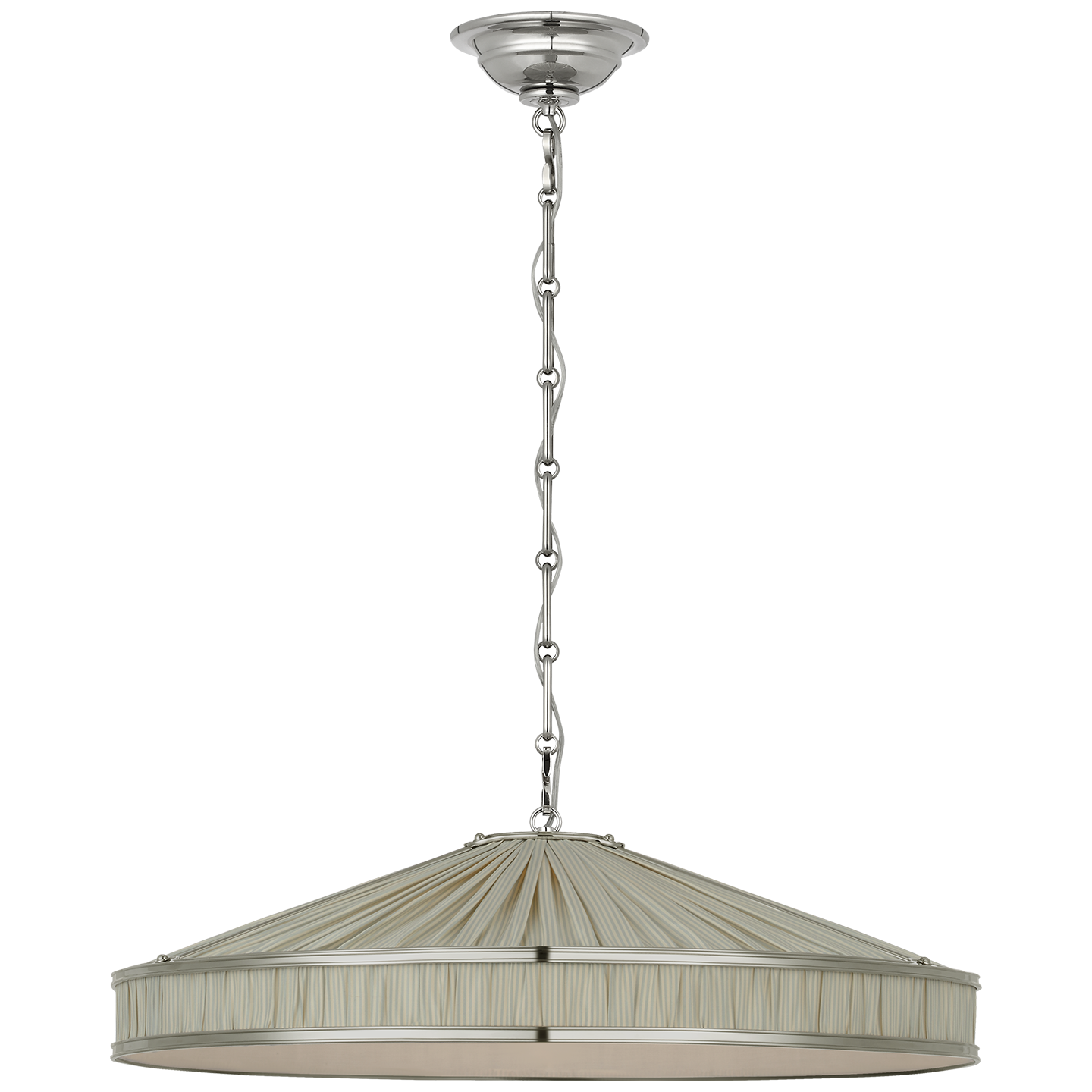 Allister 24" Galleried Hanging Shade in Polished Nickel with Schumacher Pleated Blue Charee Stripe