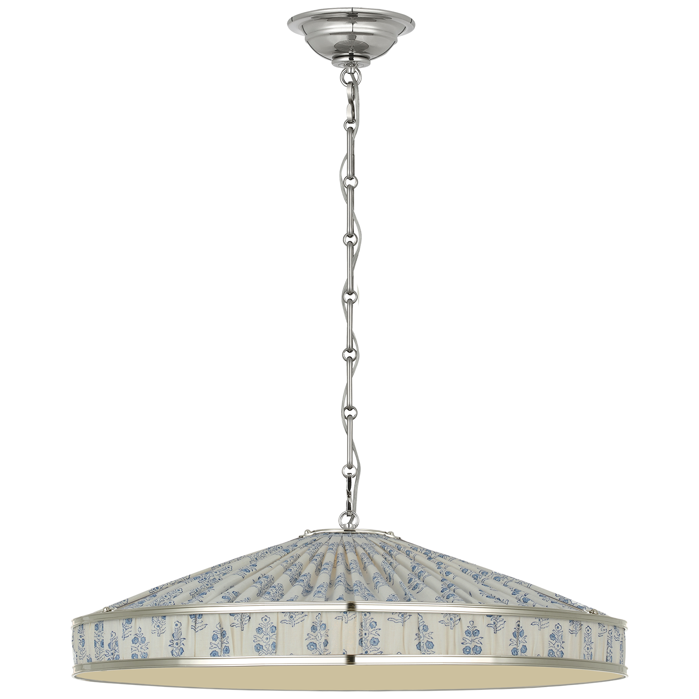 Allister 24" Galleried Hanging Shade in Polished Nickel with Schumacher Pleated Blue Aditi