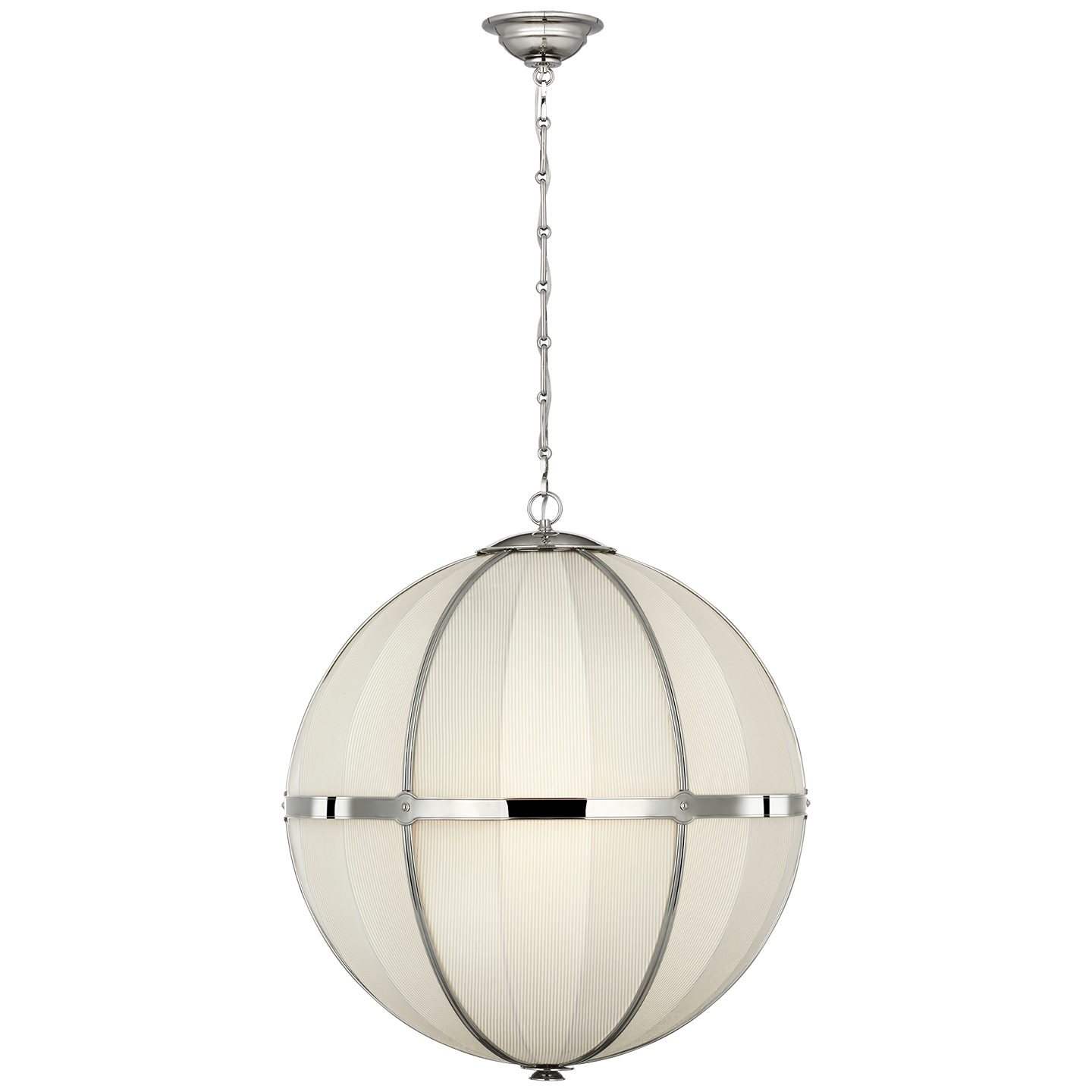 Allister 24" Framed Globe Chandelier in Polished Nickel with Schumacher Blue Charee Stripe