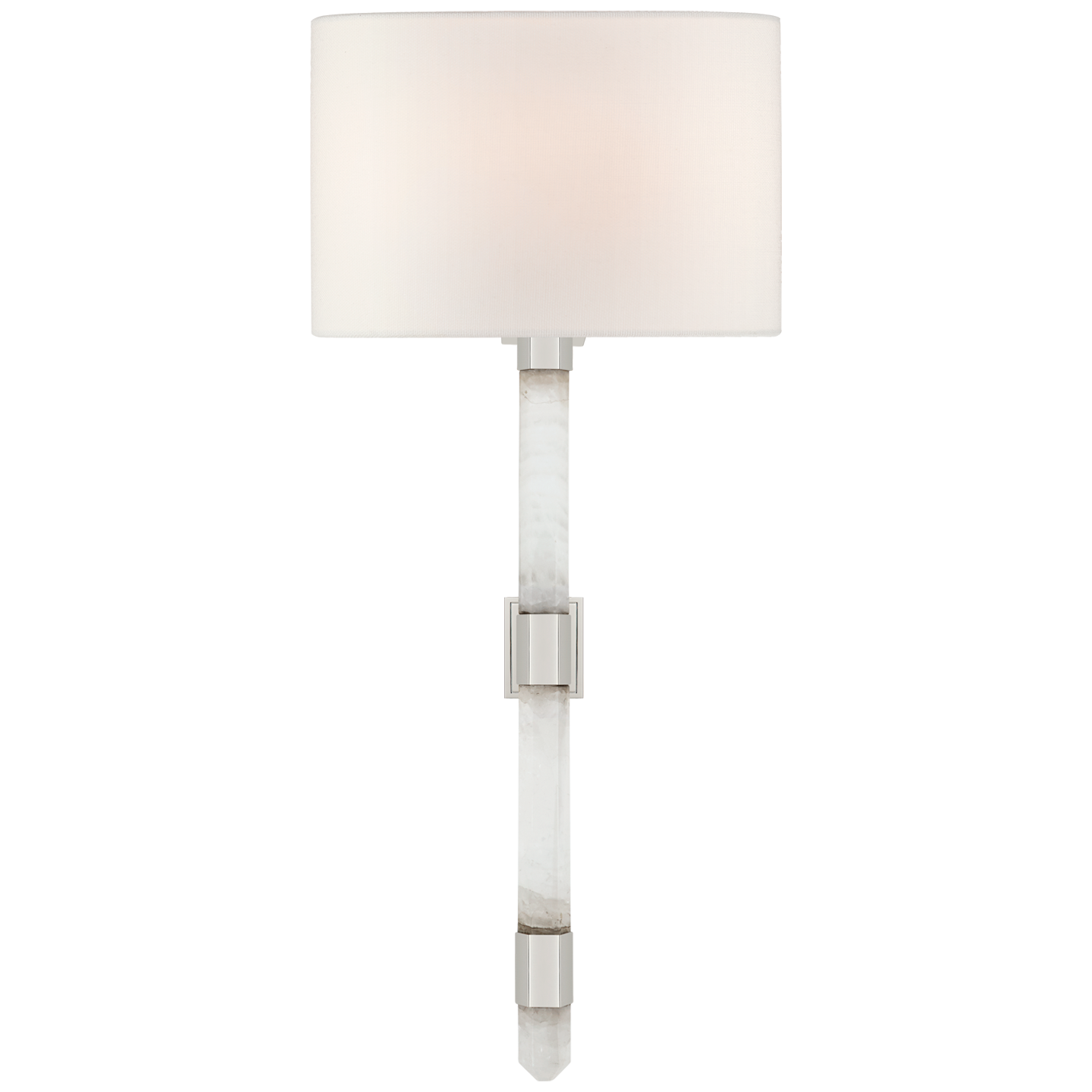 Adaline Medium Tail Sconce in Polished Nickel and Quartz with Linen Shade Open Box