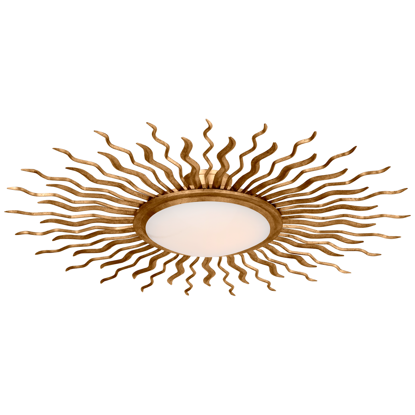 Re 38" Semi-Flush Mount in Gilded Iron with White Glass