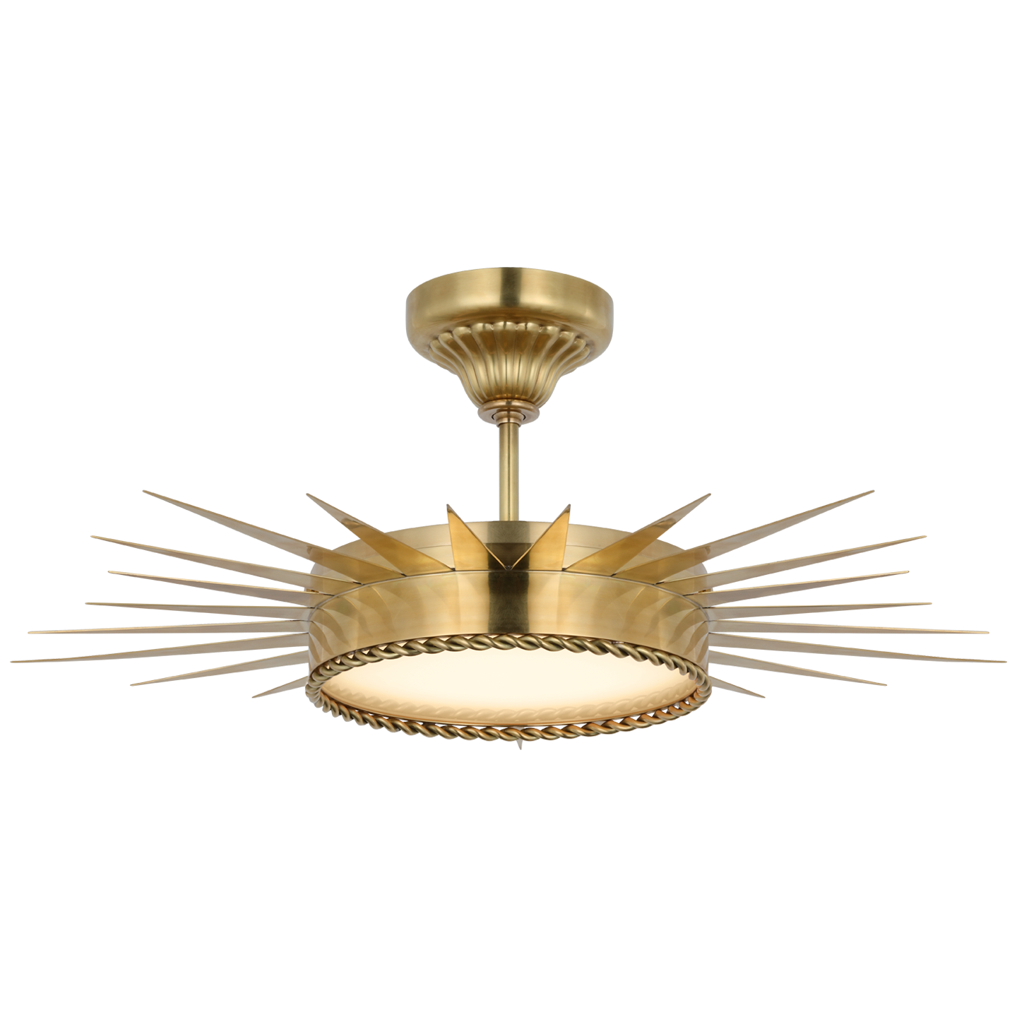Soleil 28" Semi-Flush Mount in Hand-Rubbed Antique Brass with White Glass