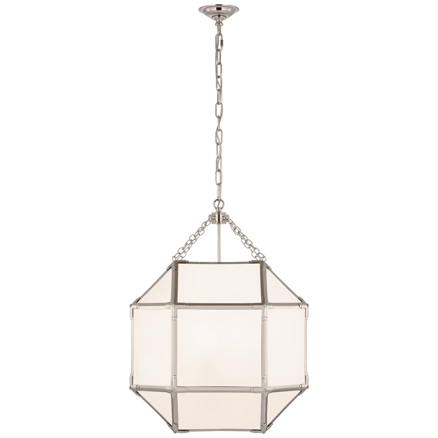 Morris Medium Lantern in Polished Nickel with White Glass Open Box