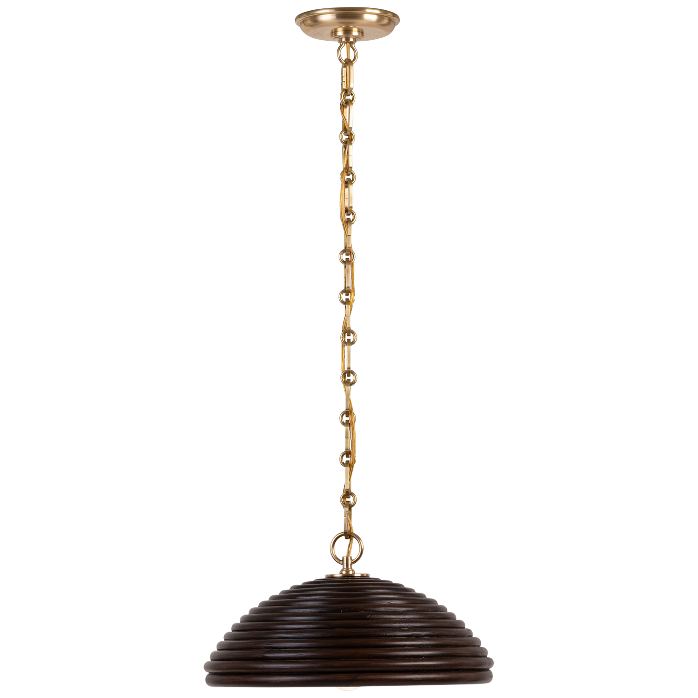 Emerson 16" Pendant in Hand-Rubbed Antique Brass with Espresso Rattan Shade
