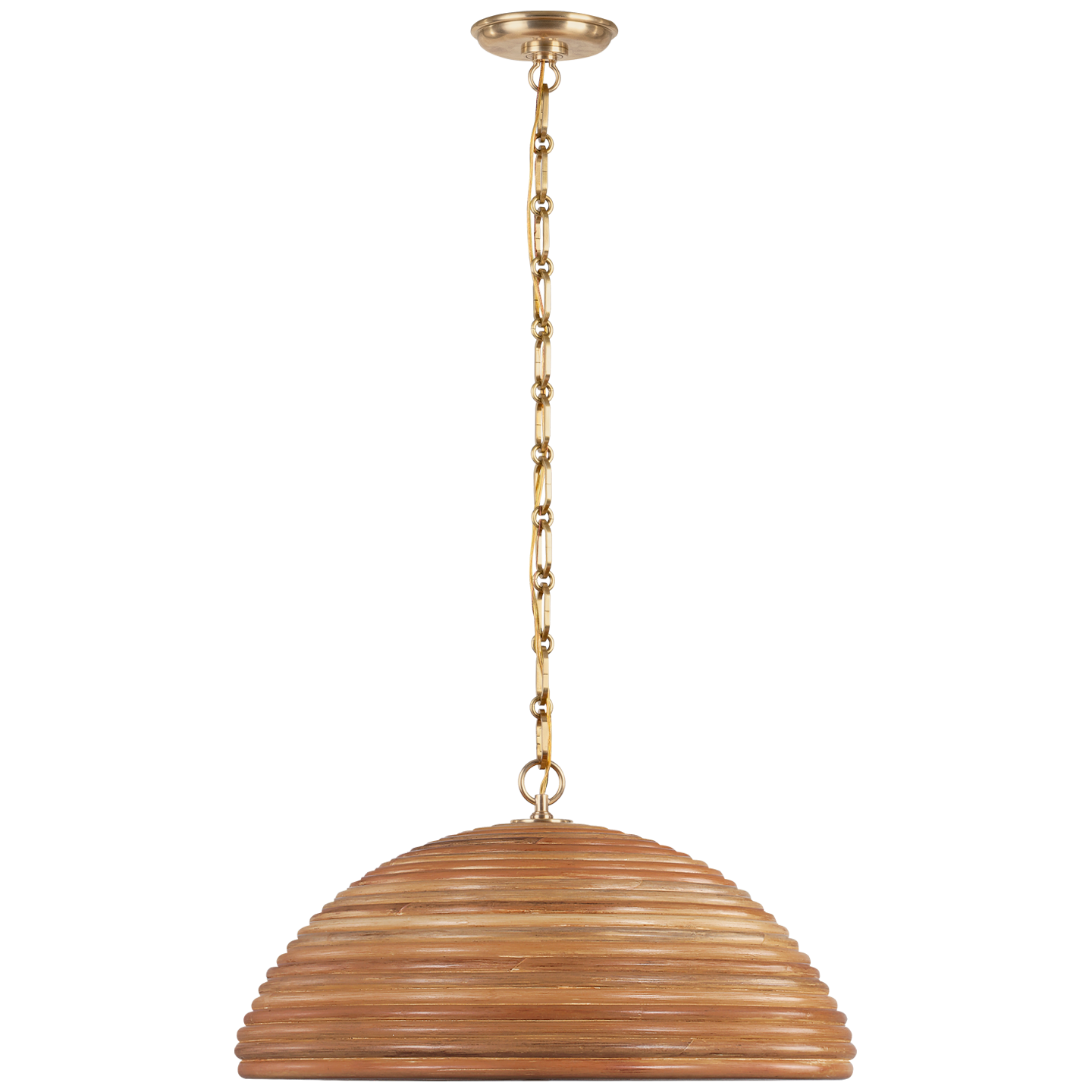 Emerson 23" Pendant in Hand-Rubbed Antique Brass with Natural Rattan Shade