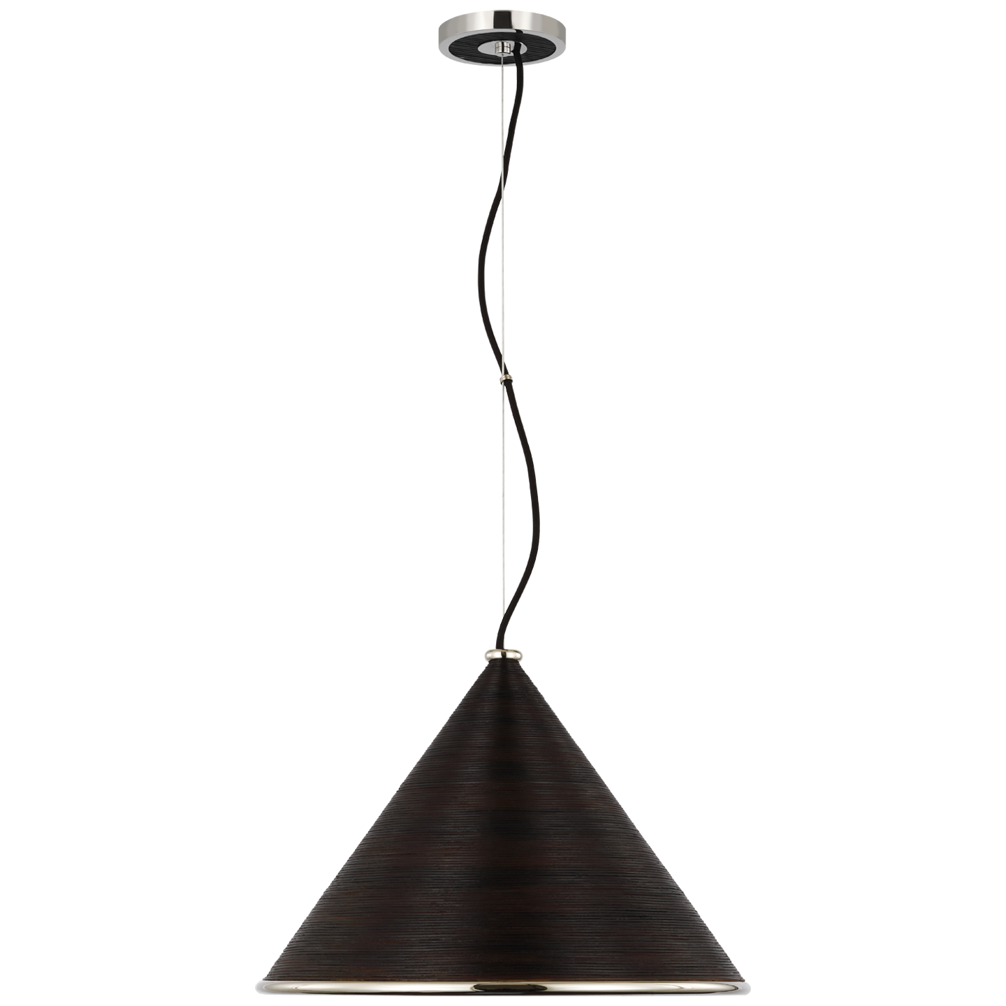 Reine Large Pendant in Polished Nickel and Black Rattan Open Box