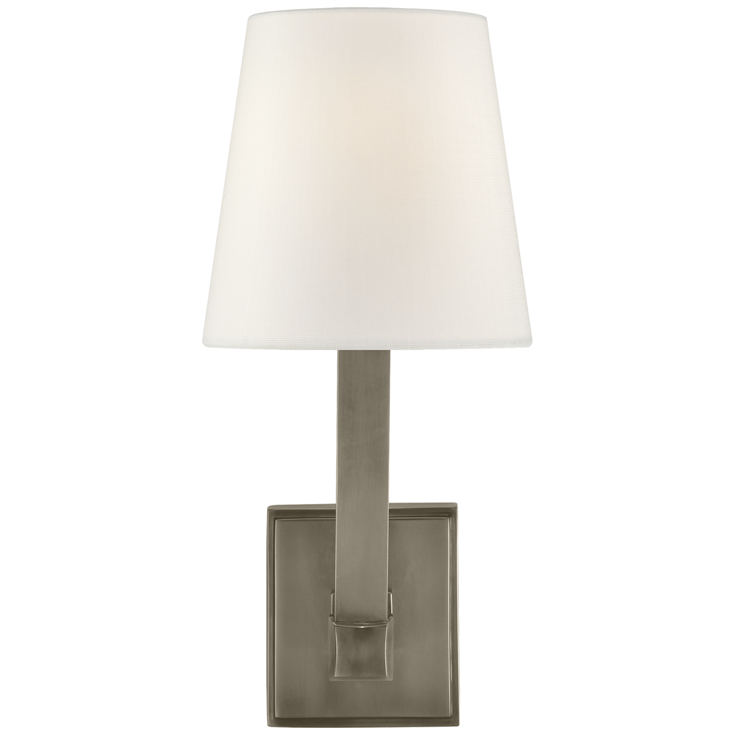 Square Tube Single Sconce in Antique Nickel with Linen Shade Open Box