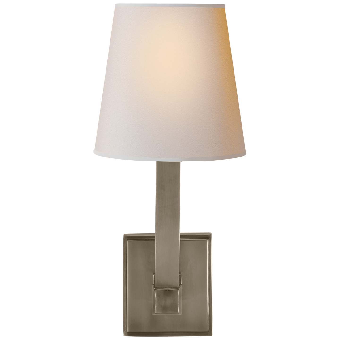 Square Tube Single Sconce in Antique Nickel with Natural Paper Shade Open Box