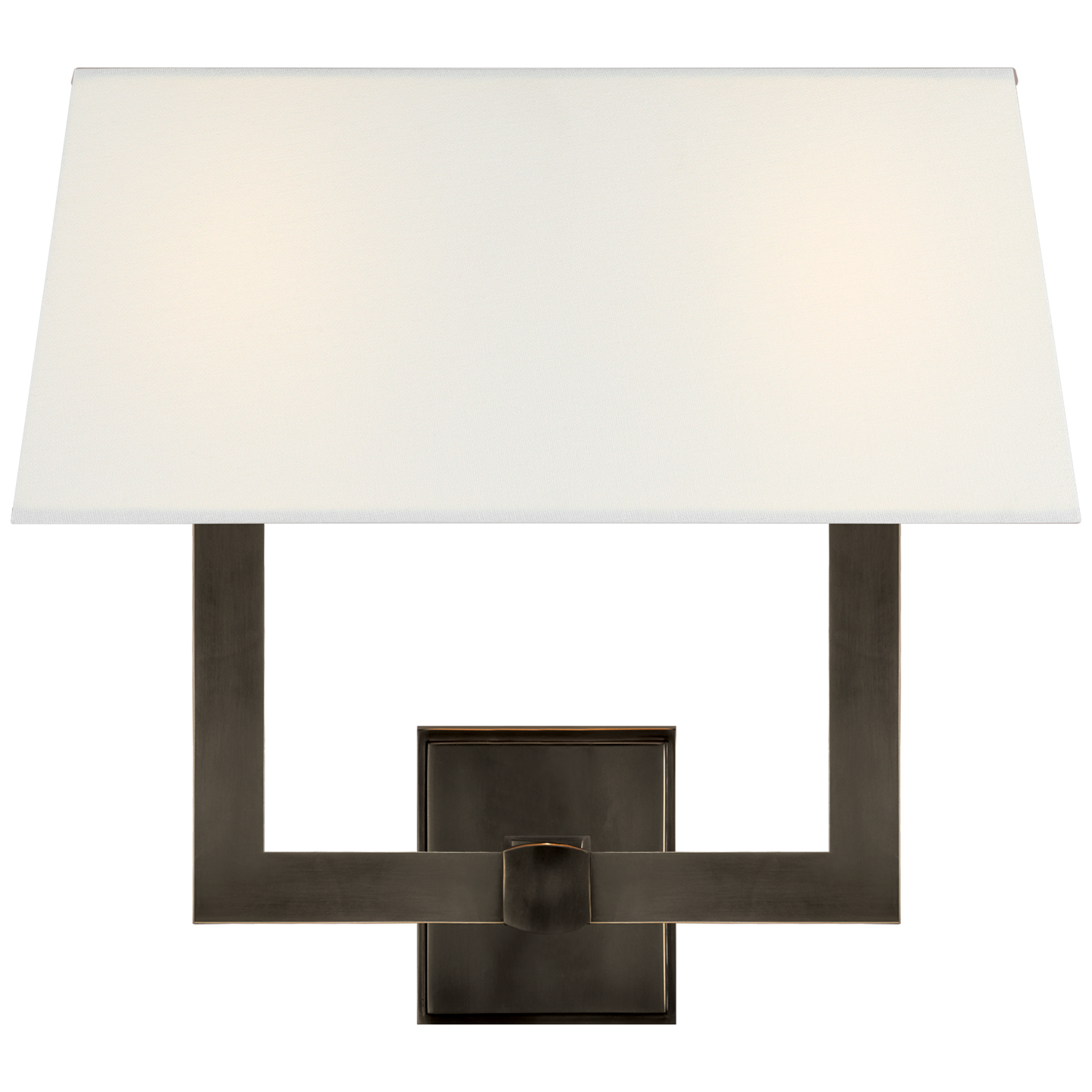 Square Tube Double Sconce in Bronze with Linen Single Shade Open Box