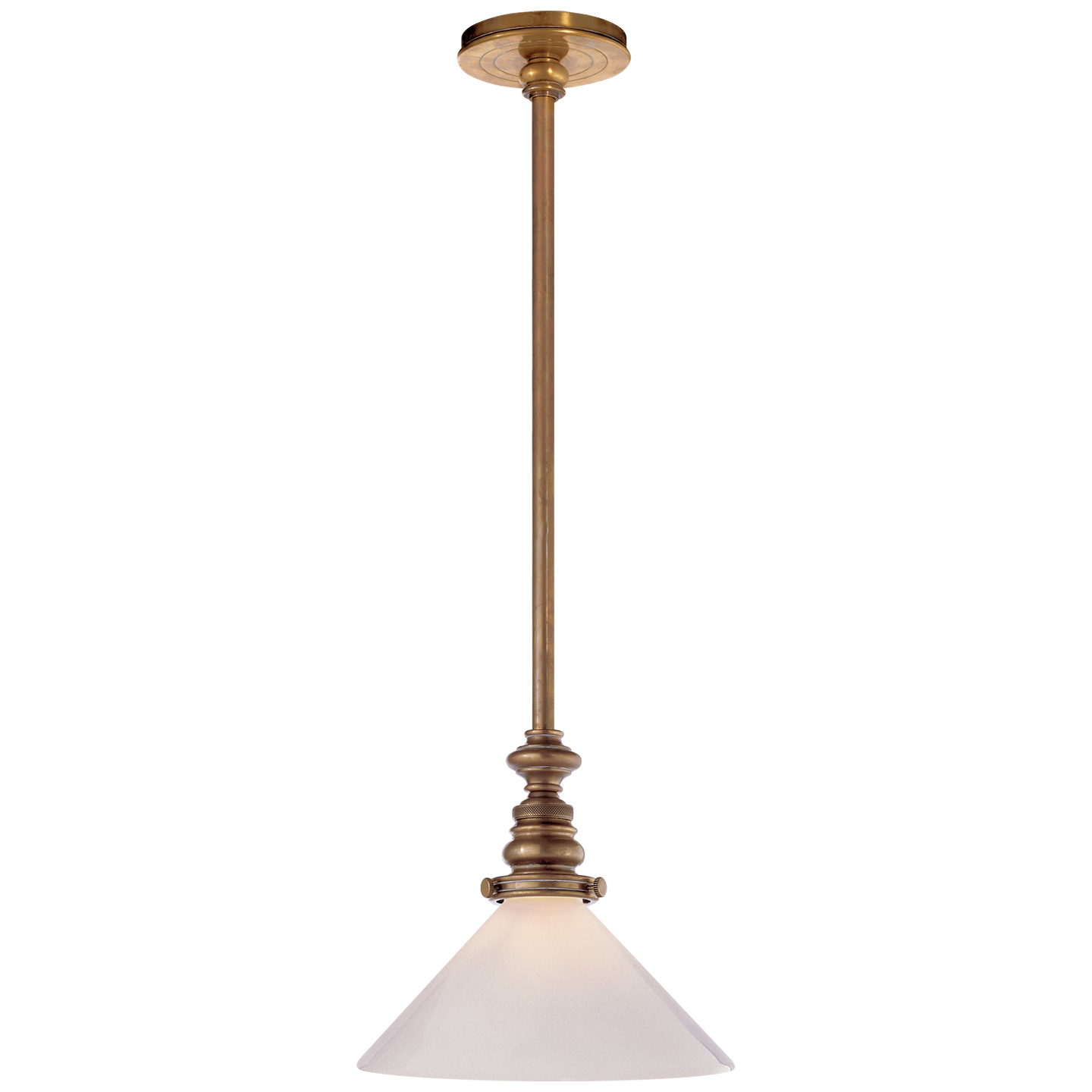 Boston Pendant in Hand-Rubbed Antique Brass with White Glass Slant Shade Open Box
