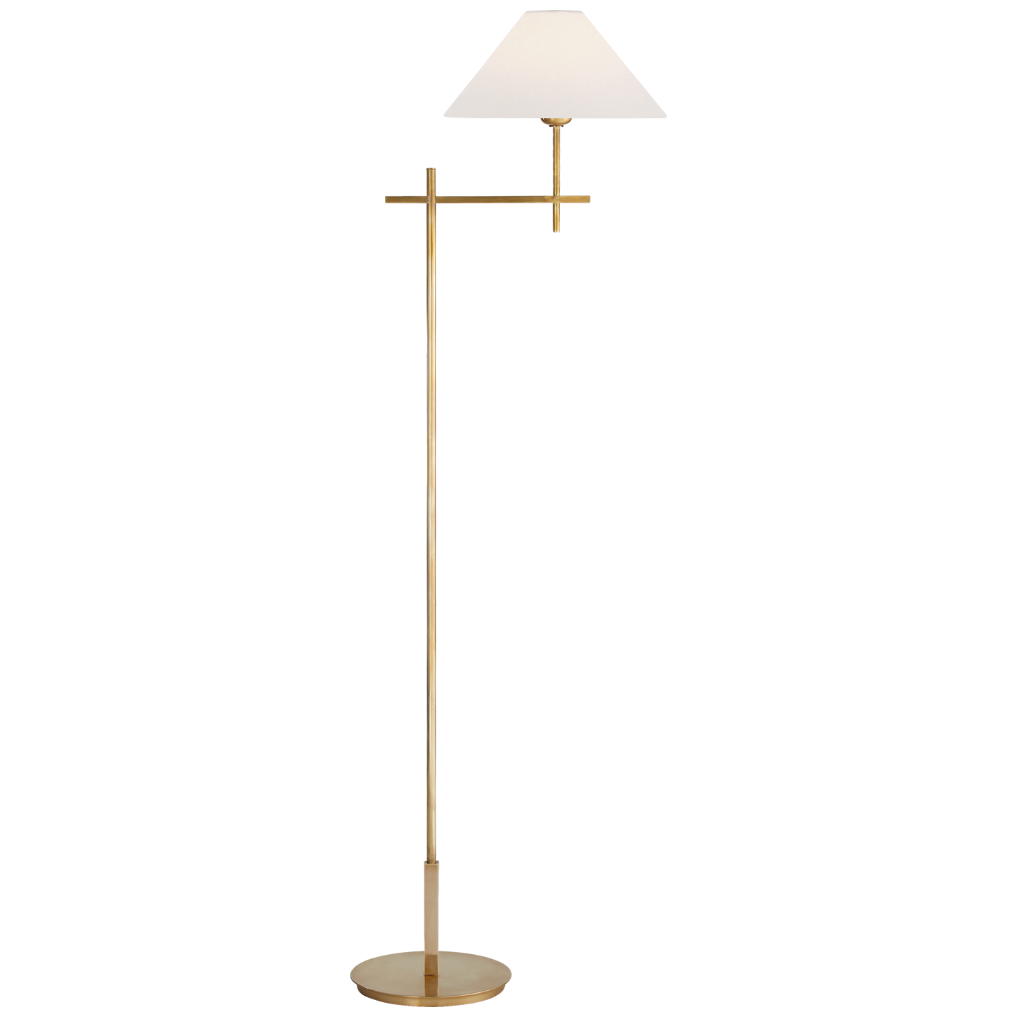 Hackney Cordless Bridge Arm Floor Lamp in Hand-Rubbed Antique Brass with Linen Shade