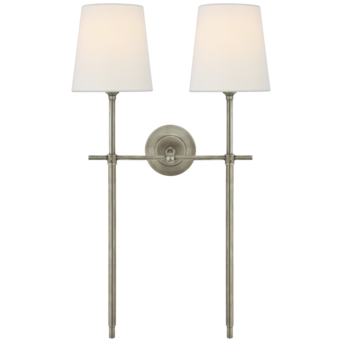 Bryant Large Double Tail Sconce in Antique Nickel with Linen Shades Open Box