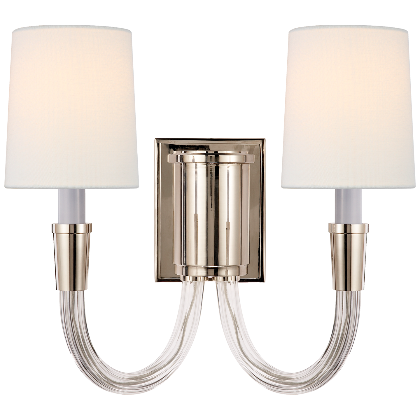 Thomas O'Brien's Vivian creates a chic statement by highlighting the harmonious mix of curved crystal and metal. The sinuous lines and sleek silhouettes will bring an effortless aesthetic to any room.