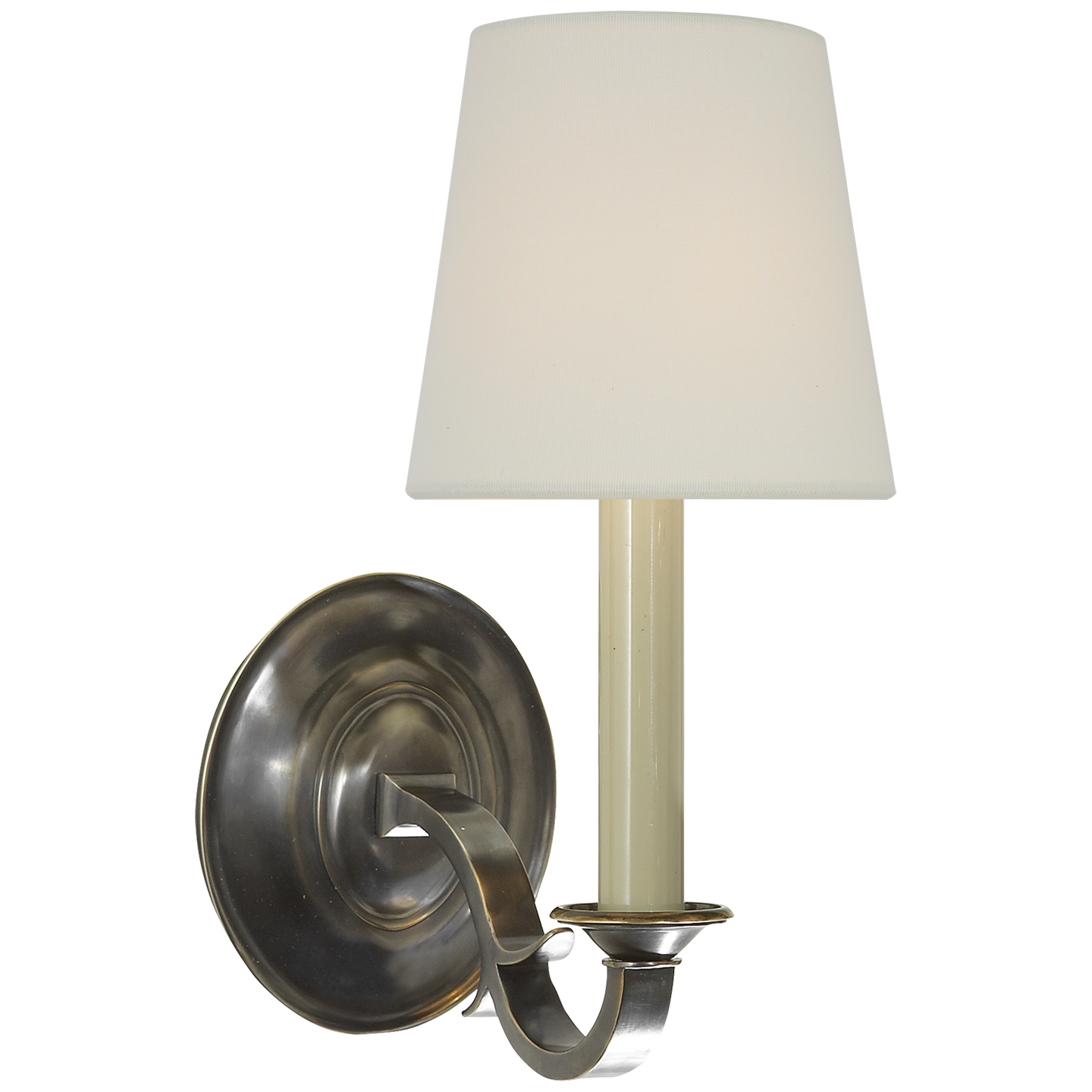 Channing Single Sconce in Bronze with Linen Shade Open Box