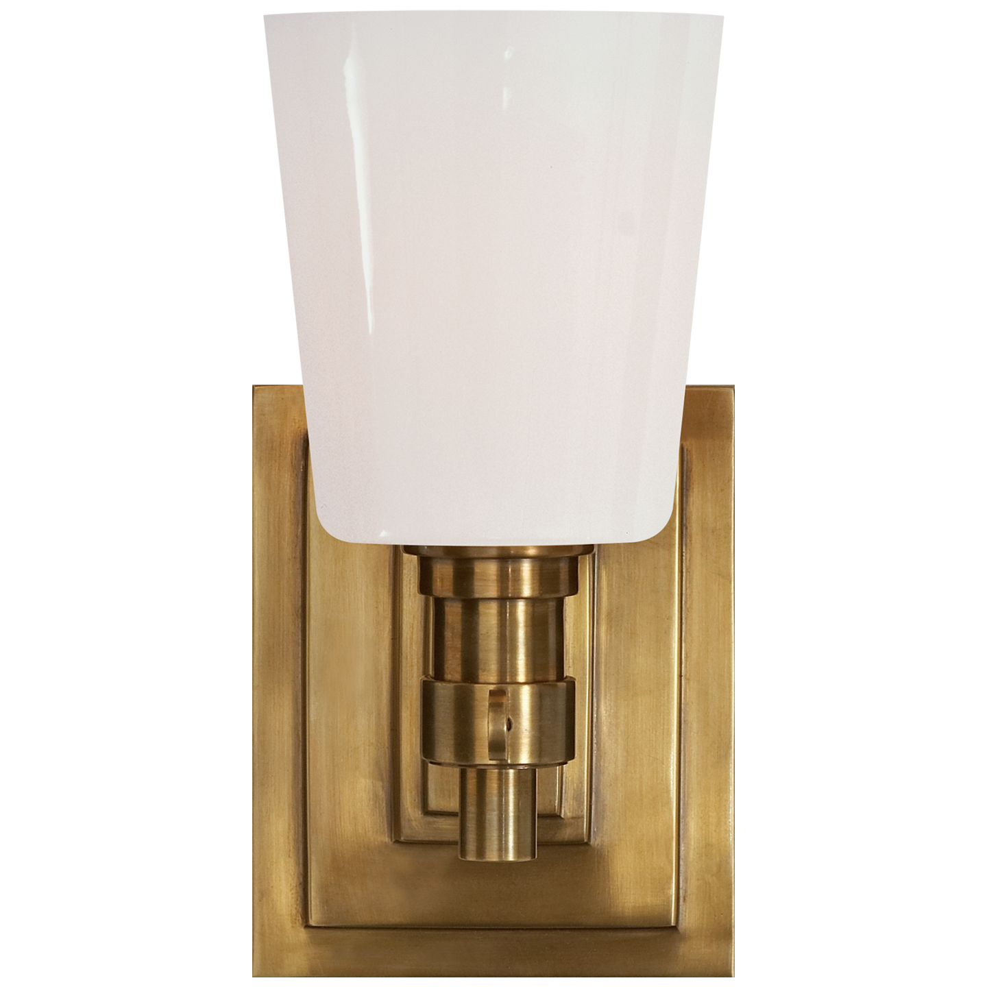 Bryant Single Bath Sconce in Hand-Rubbed Antique Brass with White Glass Open Box