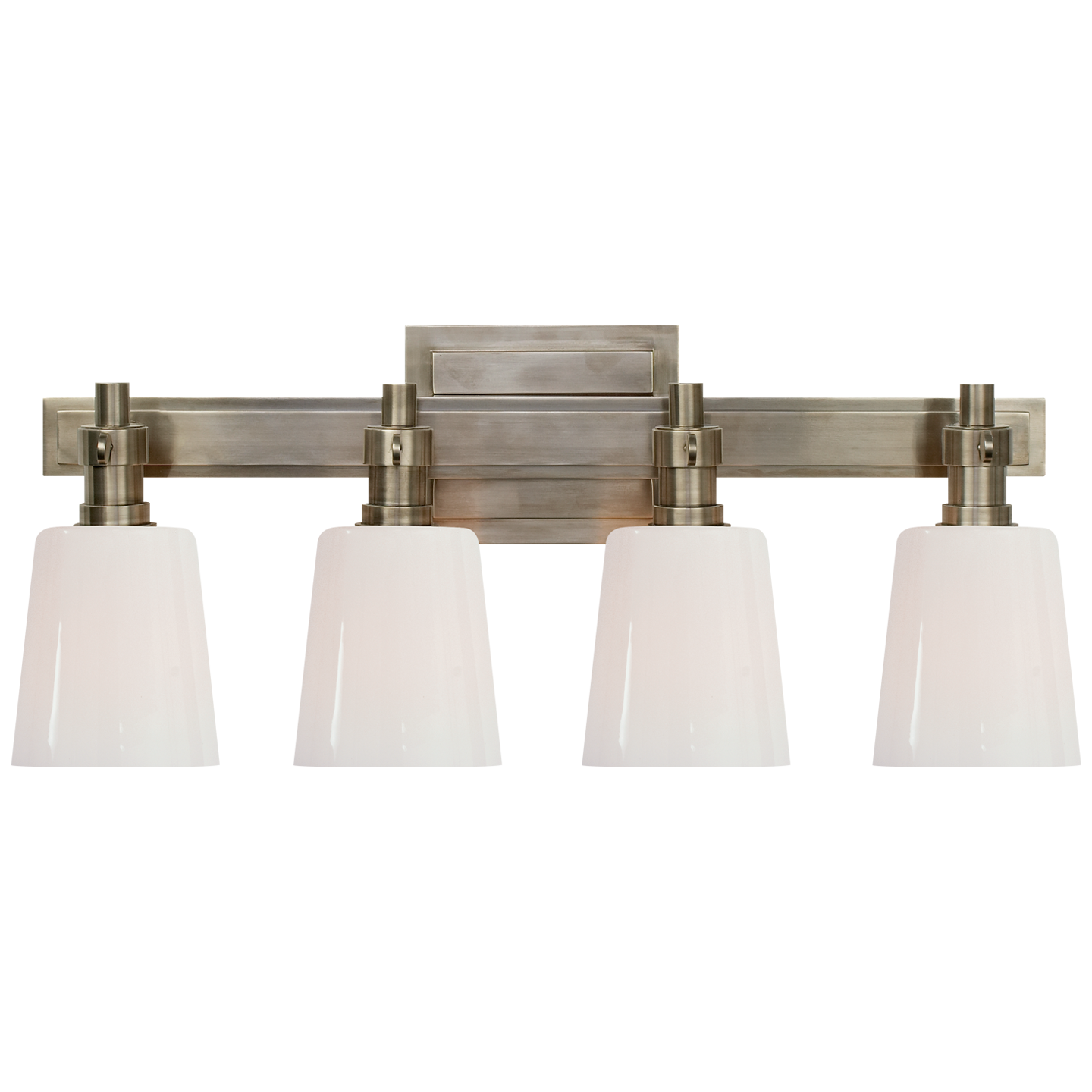 Bryant Four-Light Bath Sconce in Antique Nickel with White Glass Open Box
