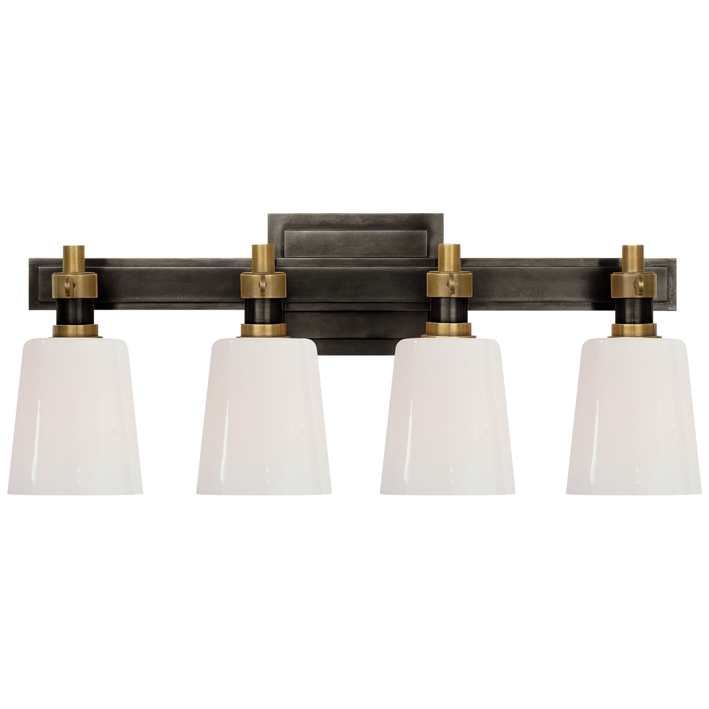Bryant Four-Light Bath Sconce in Bronze and Hand-Rubbed Antique Brass with White Glass Open Box