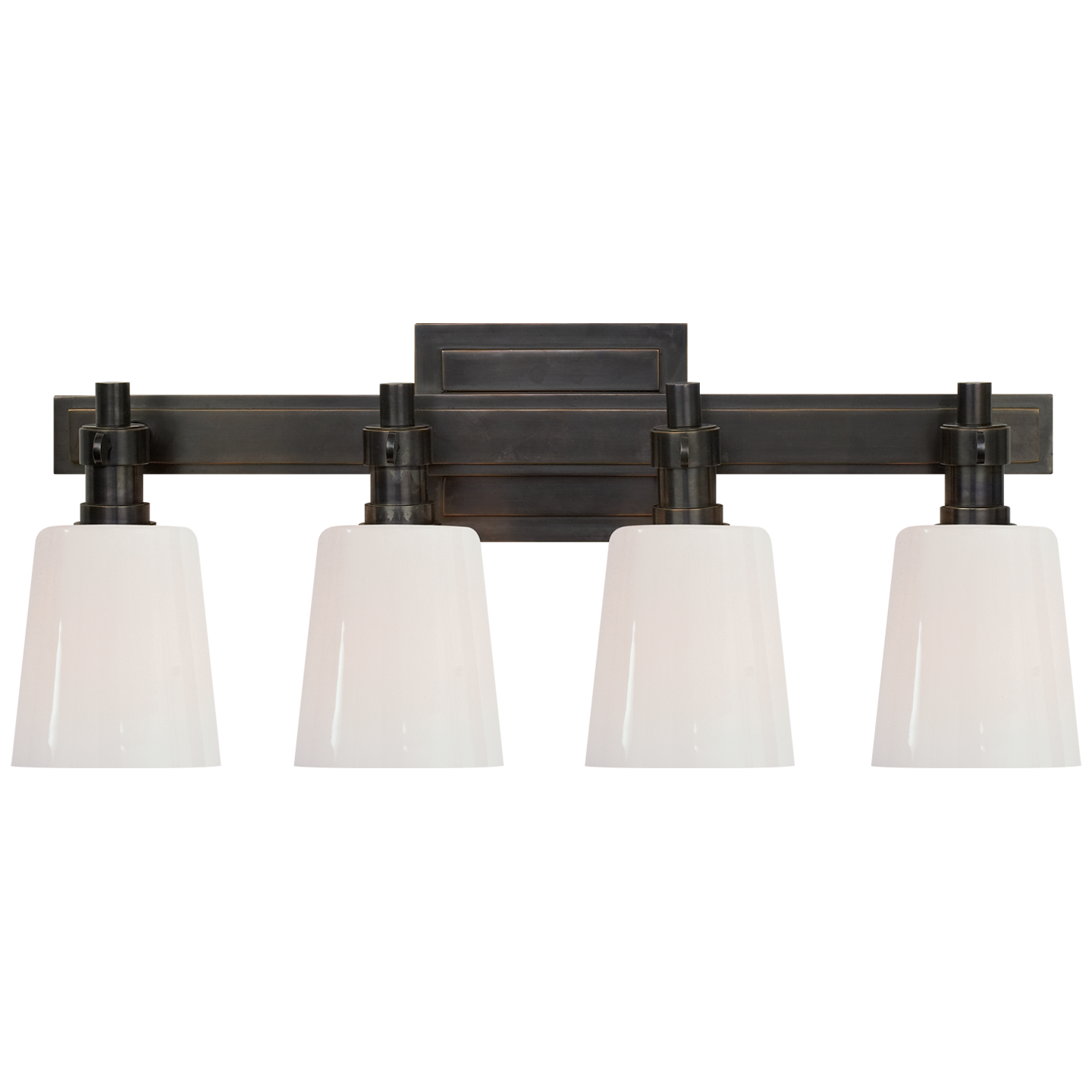 Bryant Four-Light Bath Sconce in Bronze with White Glass