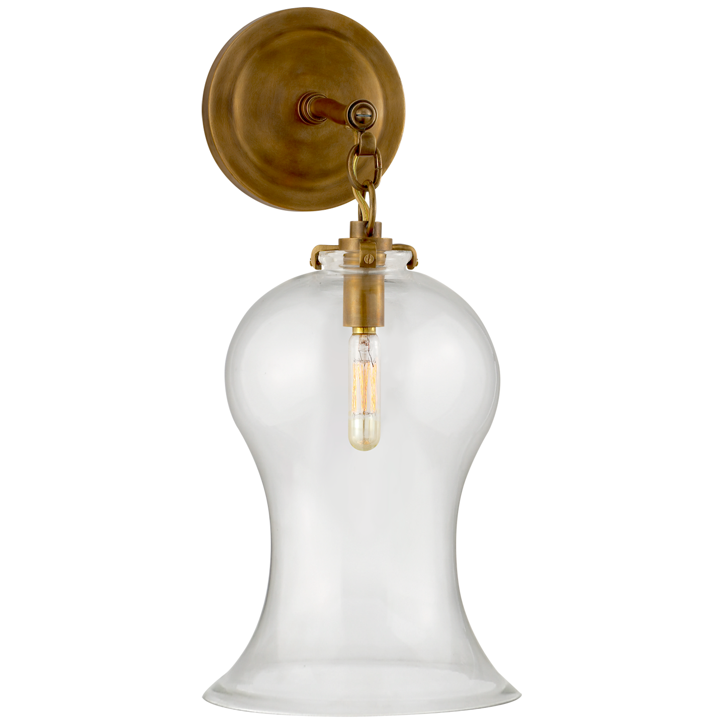 Katie Small Bell Jar Sconce in Hand-Rubbed Antique Brass with Clear Glass