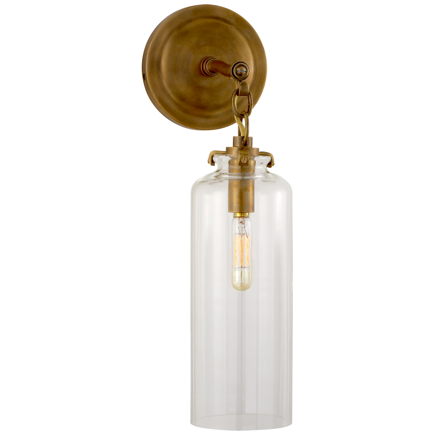 Katie Small Cylinder Sconce in Hand-Rubbed Antique Brass with Clear Glass Open Box