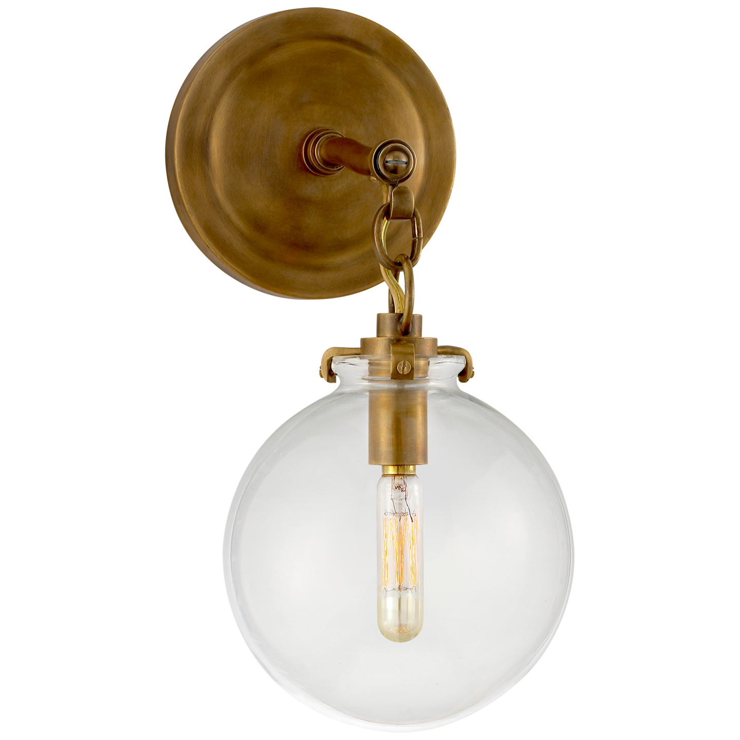 Katie Small Globe Sconce in Hand-Rubbed Antique Brass with Clear Glass Open Box