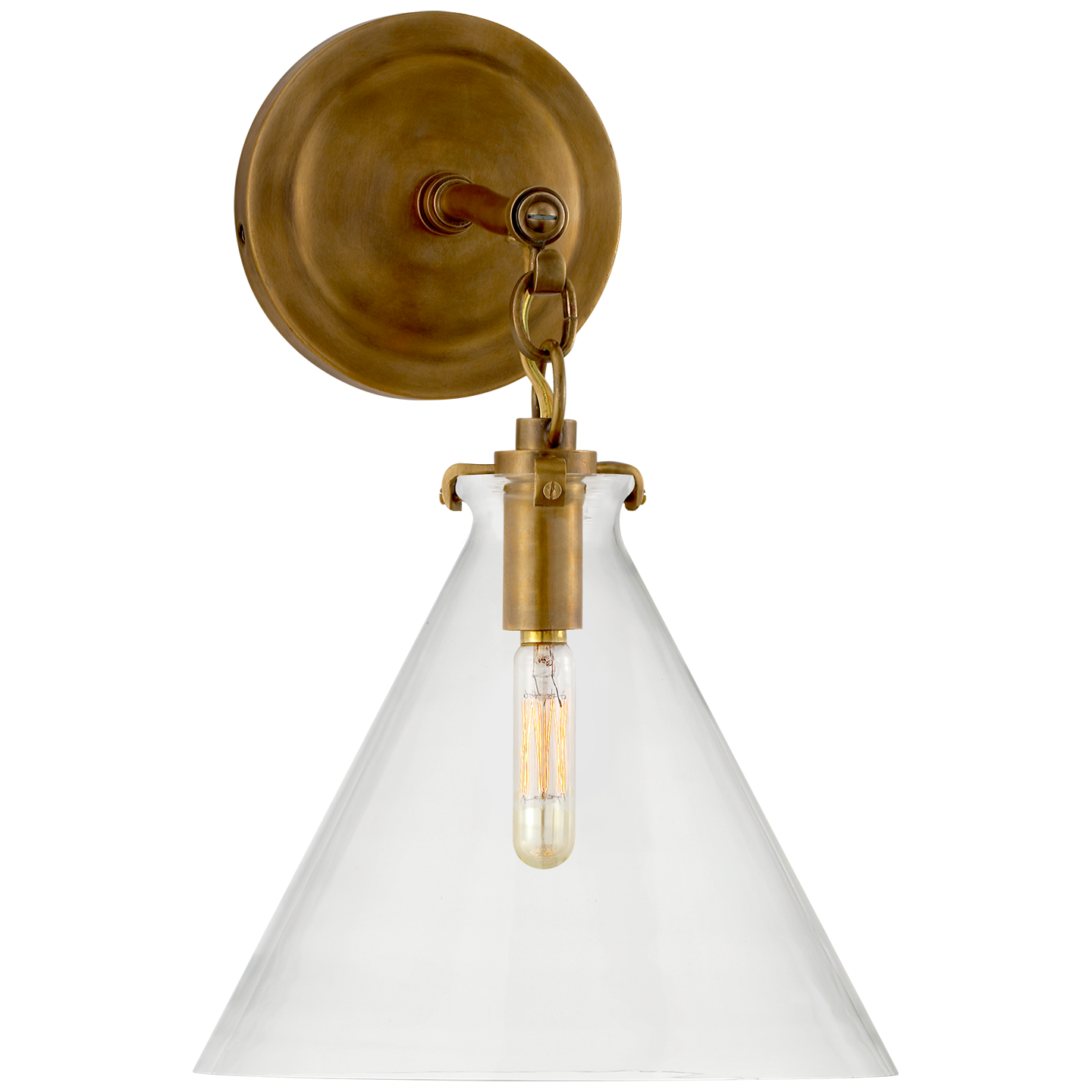 Katie Small Conical Sconce in Hand-Rubbed Antique Brass with Clear Glass Open Box