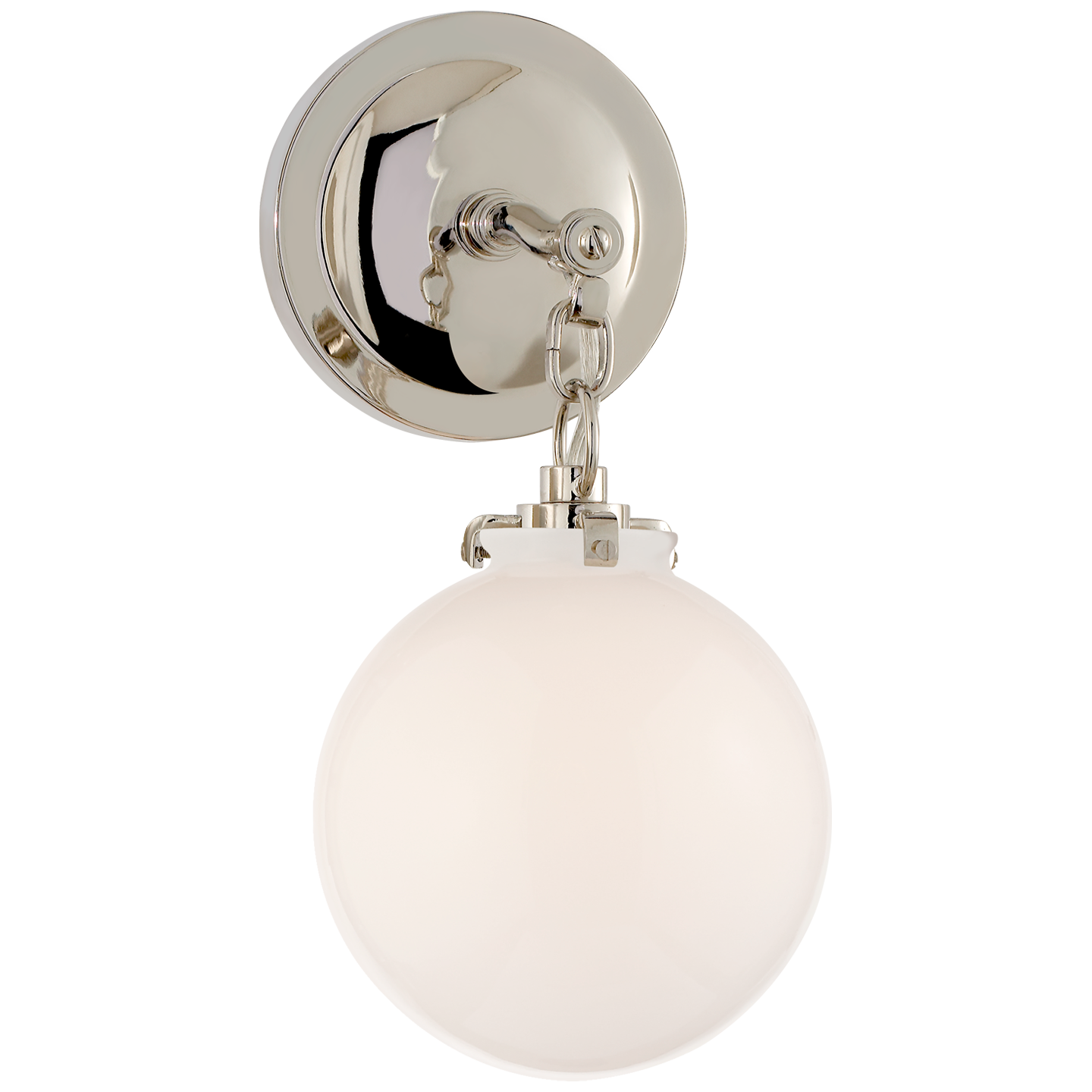 Katie Small Globe Sconce in Polished Nickel with White Glass Open Box