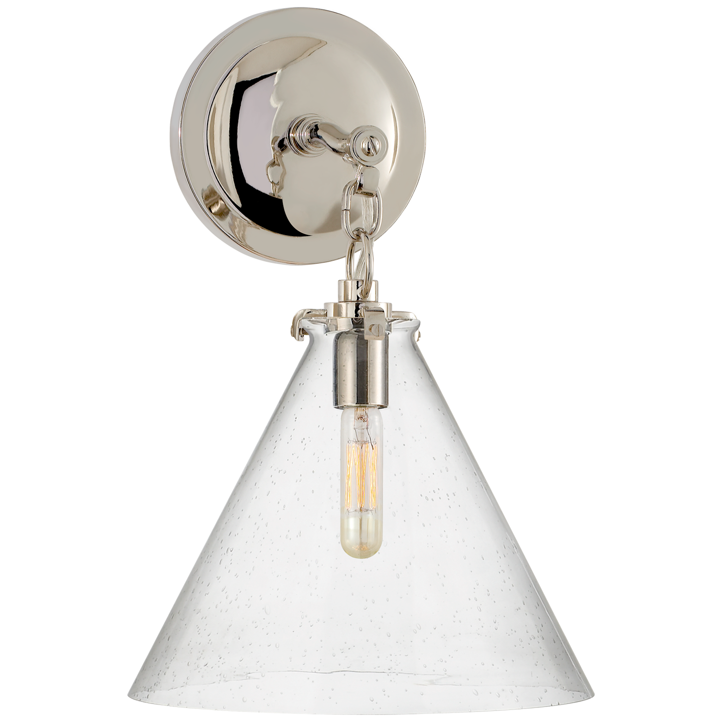 Katie Small Conical Sconce in Polished Nickel with Seeded Glass Open Box