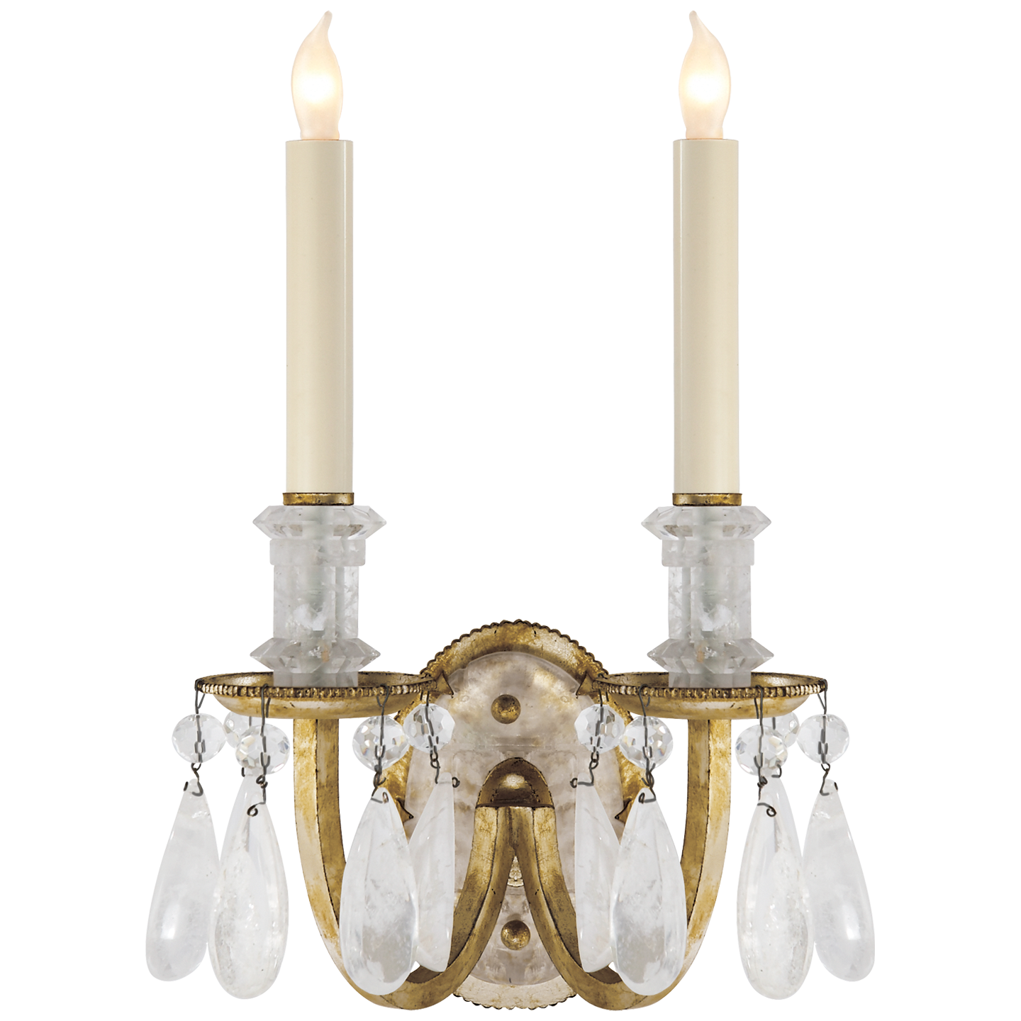 Elizabeth Double Sconce in Gilded Iron with Quartz Open Box