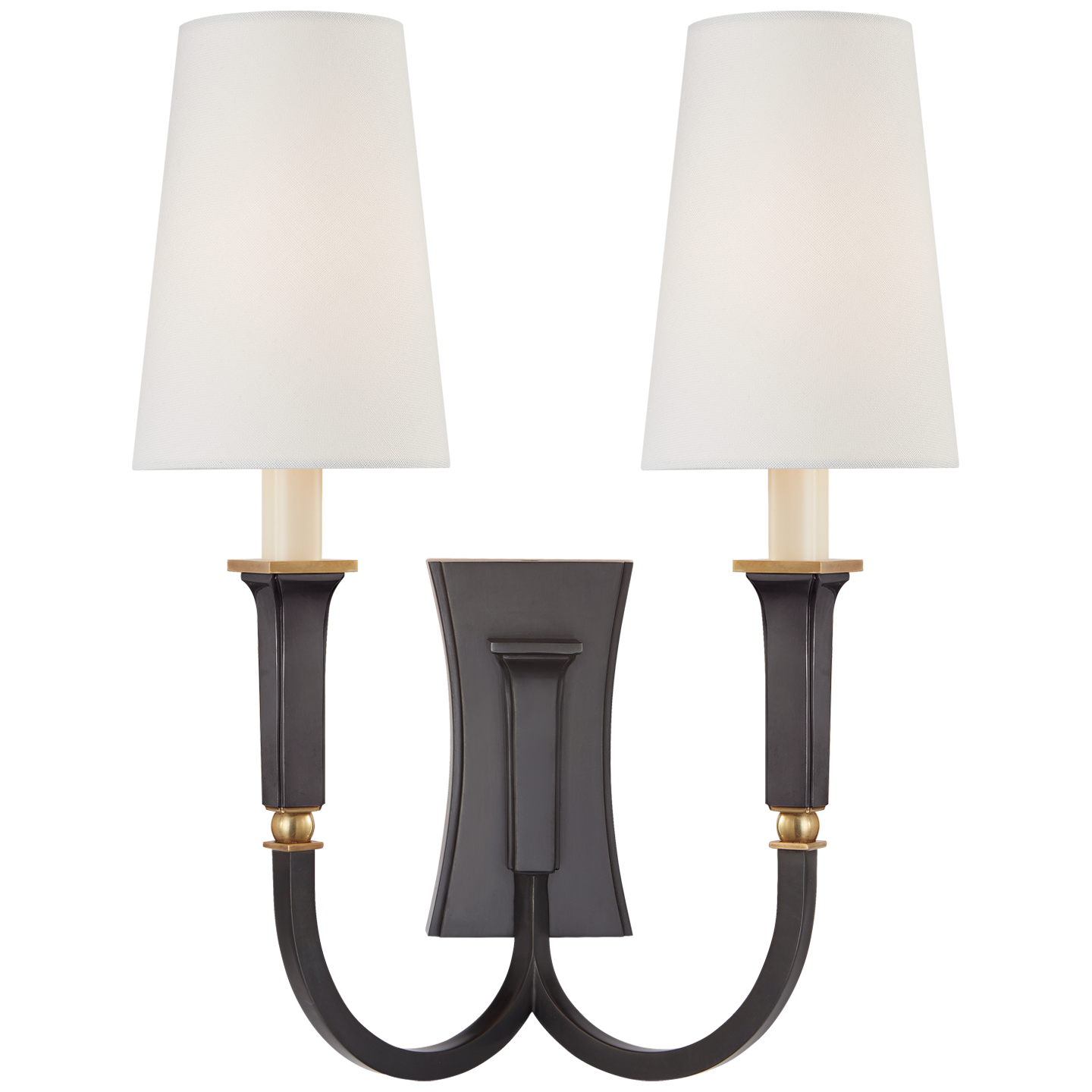 Delphia Large Double Arm Sconce in Bronze and Hand-Rubbed Antique Brass with Linen Shade Open Box