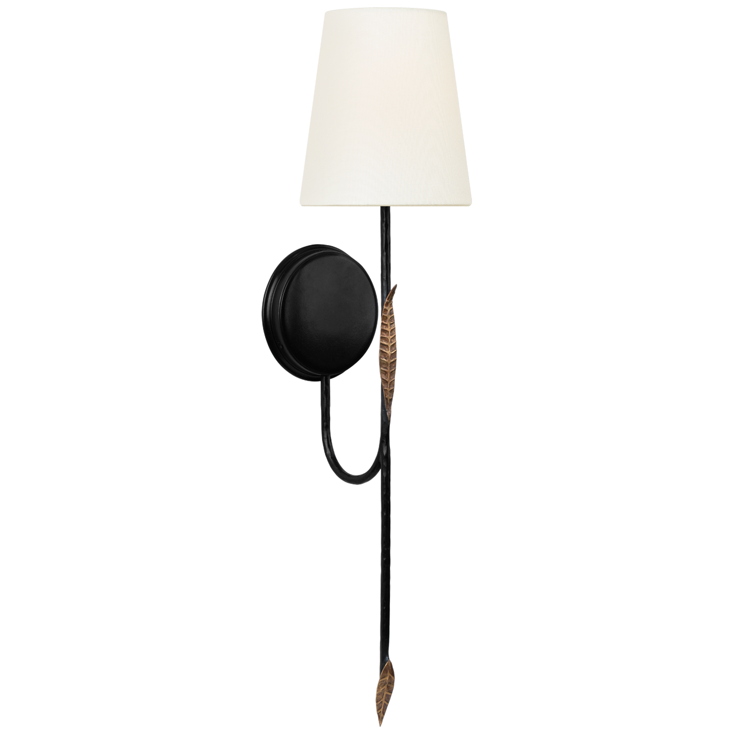 Kairos 27" Tail Sconce in Aged Iron and Roman Bronze with Linen Shade