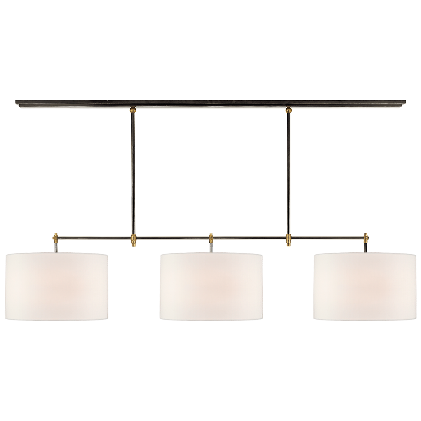 Bryant Large Billiard in Bronze and Hand-Rubbed Antique Brass with Linen Shades