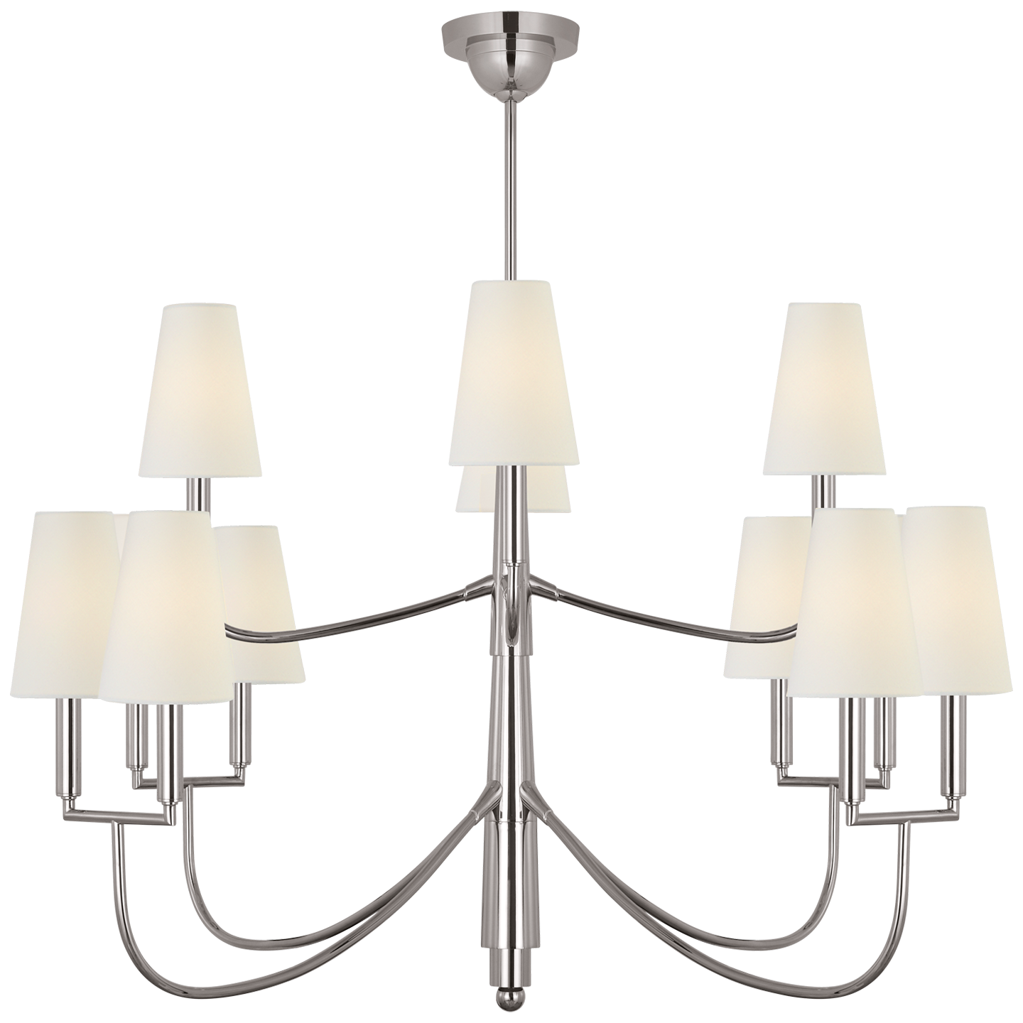 Farlane Large Chandelier in Polished Nickel with Linen Shades