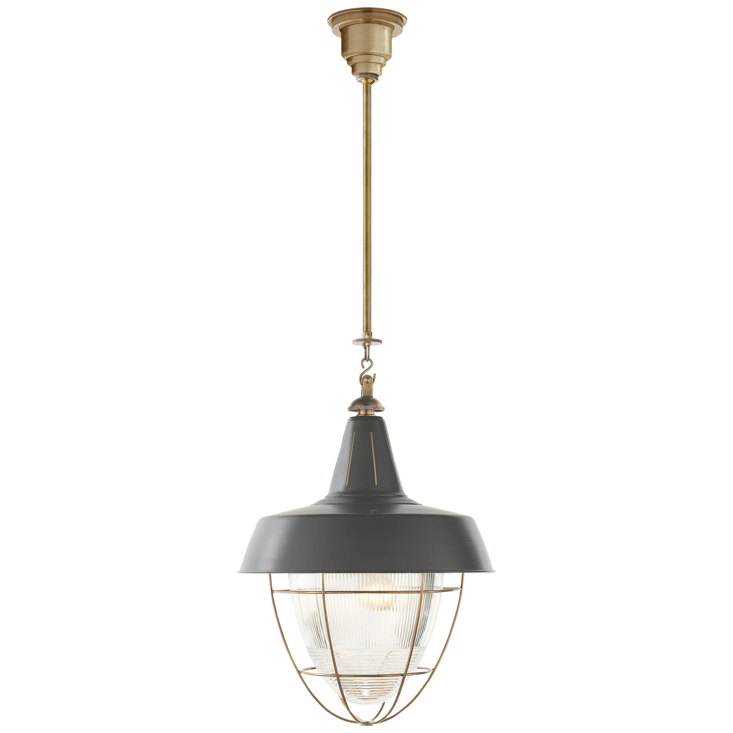 Henry Industrial Hanging Light in Hand-Rubbed Antique Brass with Green Shade Open Box