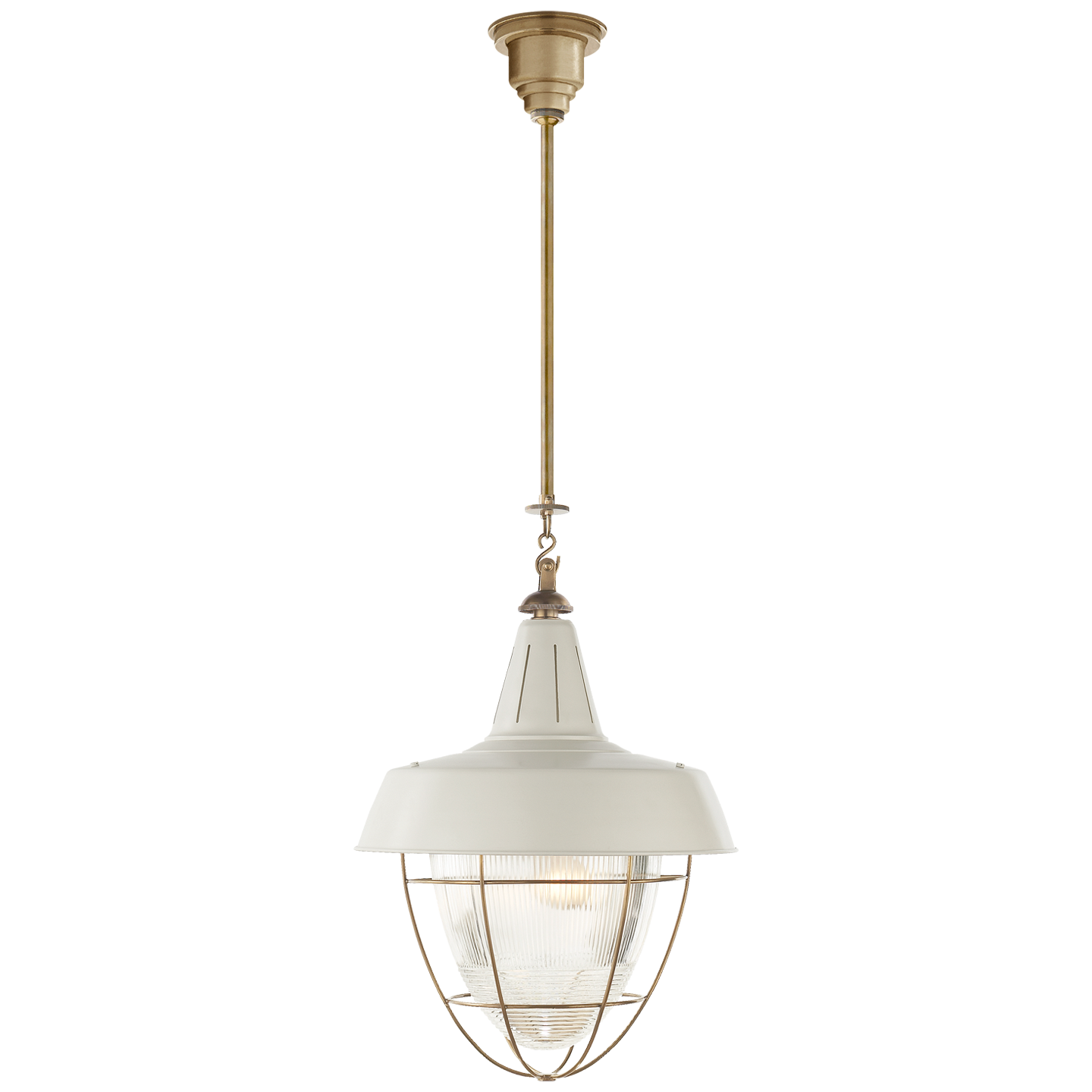 Henry Industrial Hanging Light in Hand-Rubbed Antique Brass with White Shade Open Box