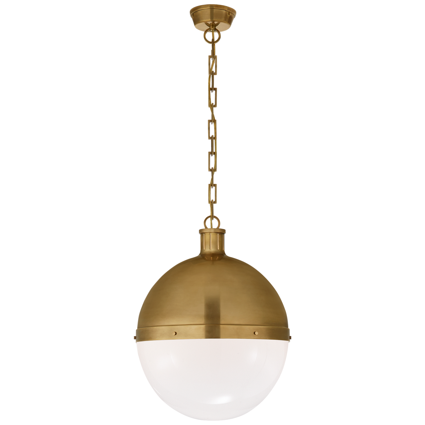 Hicks Extra Large Pendant in Hand-Rubbed Antique Brass with White Glass Open Box