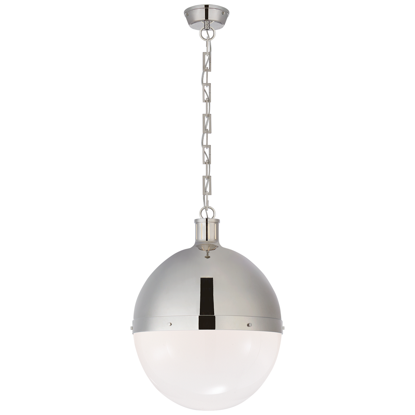 Hicks Extra Large Pendant in Polished Nickel with White Glass Open Box