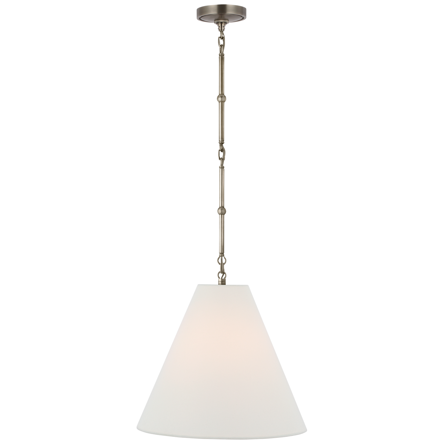 Goodman Small Hanging Light in Antique Nickel with Linen Shade Open Box