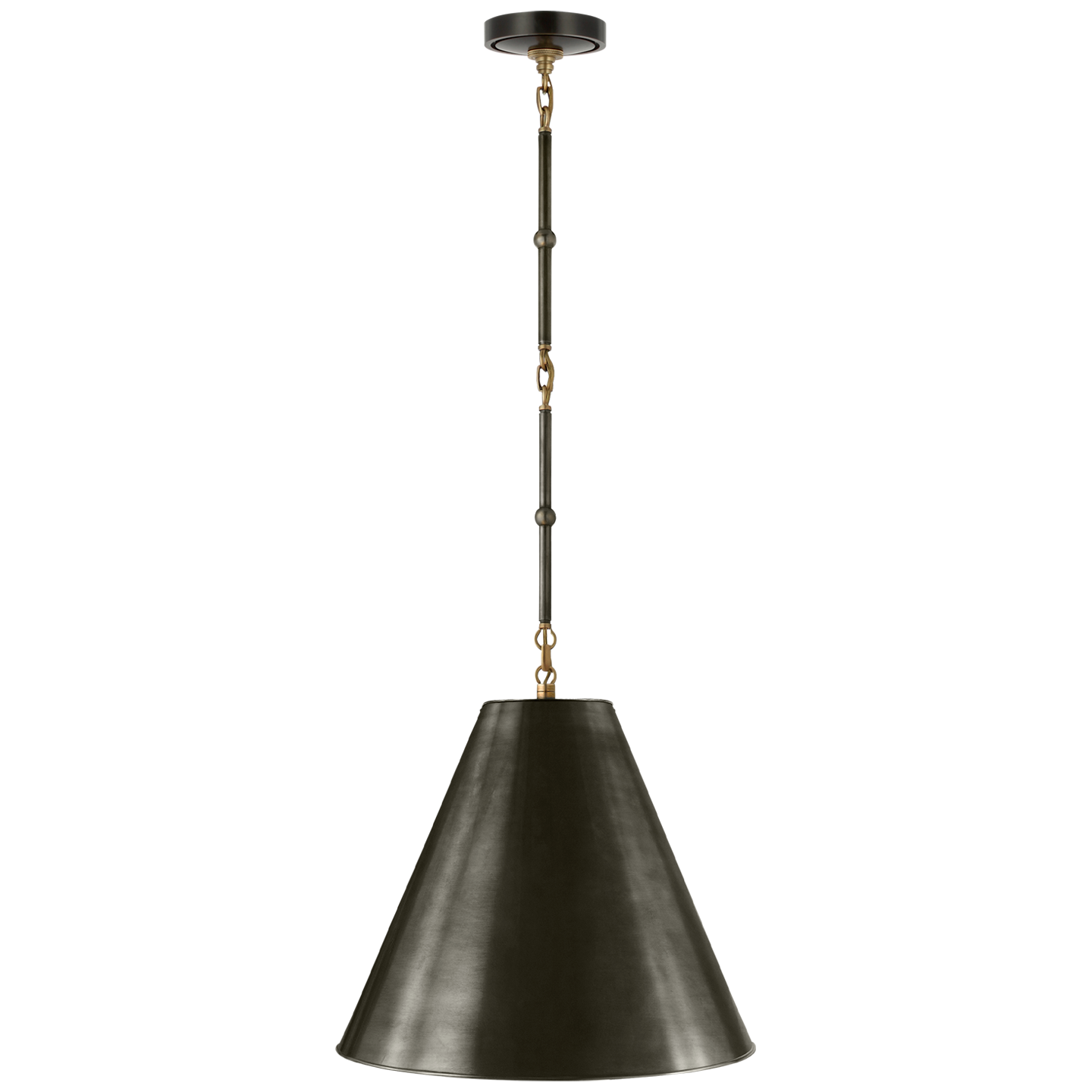 Goodman Small Hanging Light in Bronze and Hand-Rubbed Antique Brass with Bronze Shade Open Box